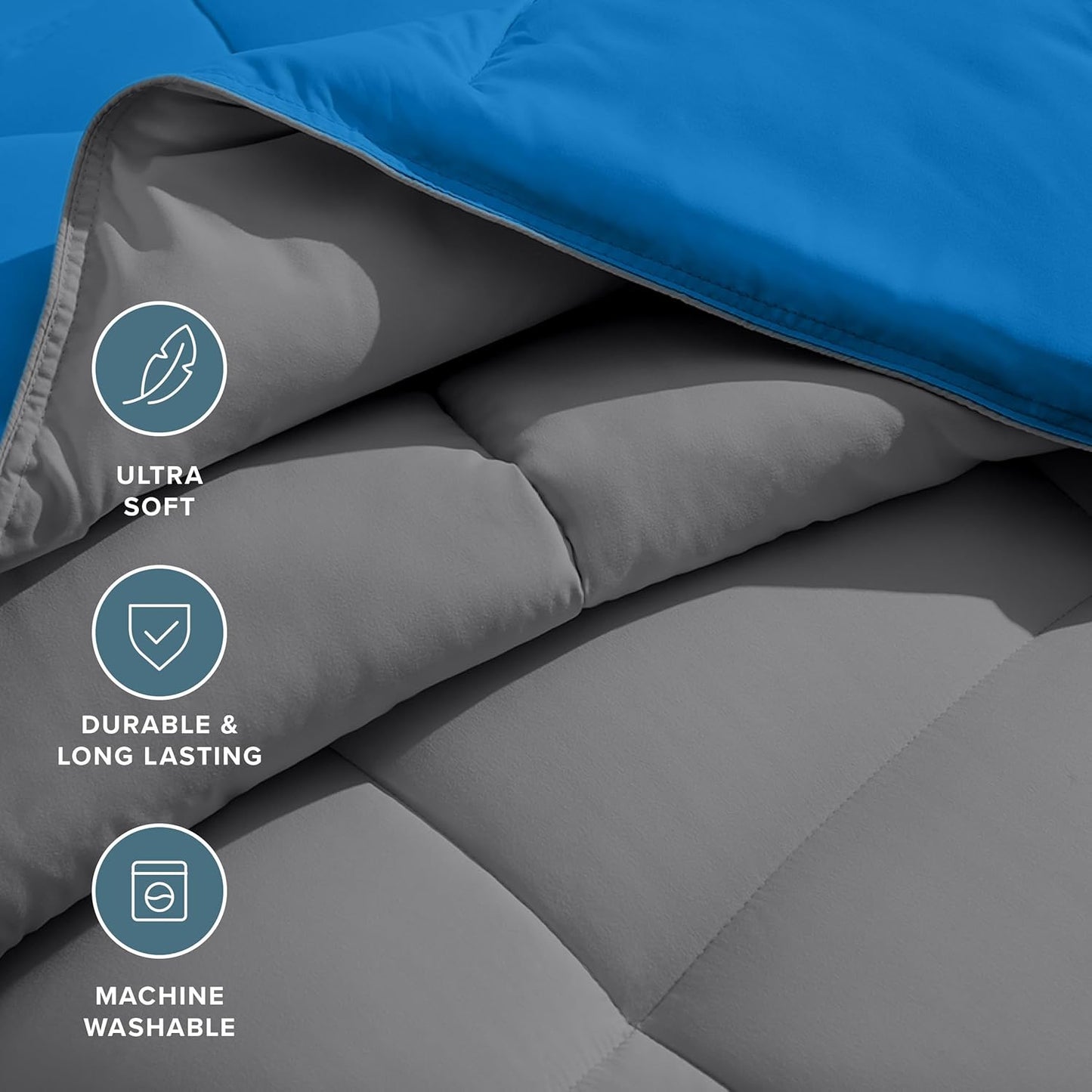 Bare Home King/California King Comforter - Reversible Colors - Goose Down Alternative - Ultra-Soft - Premium 1800 Series - All Season Warmth - Bedding Comforter (King/Cal King, Grey/Medium Blue)