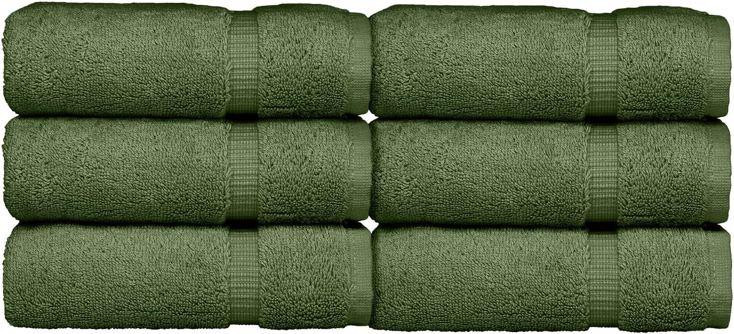 Luxury Hotel & Spa Collection, 100% Turkish Cotton 700 GSM Cloth, for Body wash, Makeup Remover & Facial Cleaning, Baby, face, Dobby Border Soft washcloths Towel Set 13" X 13", Moss, Set of 6