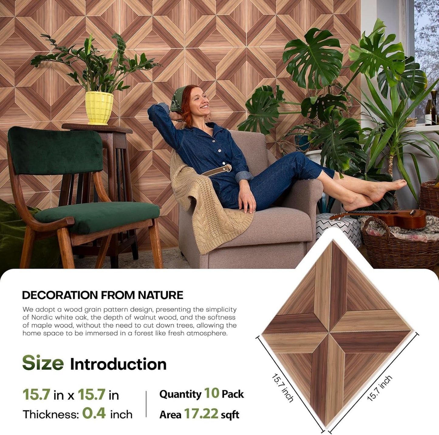 10 Pack Large Soundproof Wall Panels, 15.7 x 15.7 x 0.4 in Sound Proof Panels for Walls,0.9lb/ft³, High Density.Wood Grain Printing Sound Panels, 3D AcousticPanels,Artistic Noise