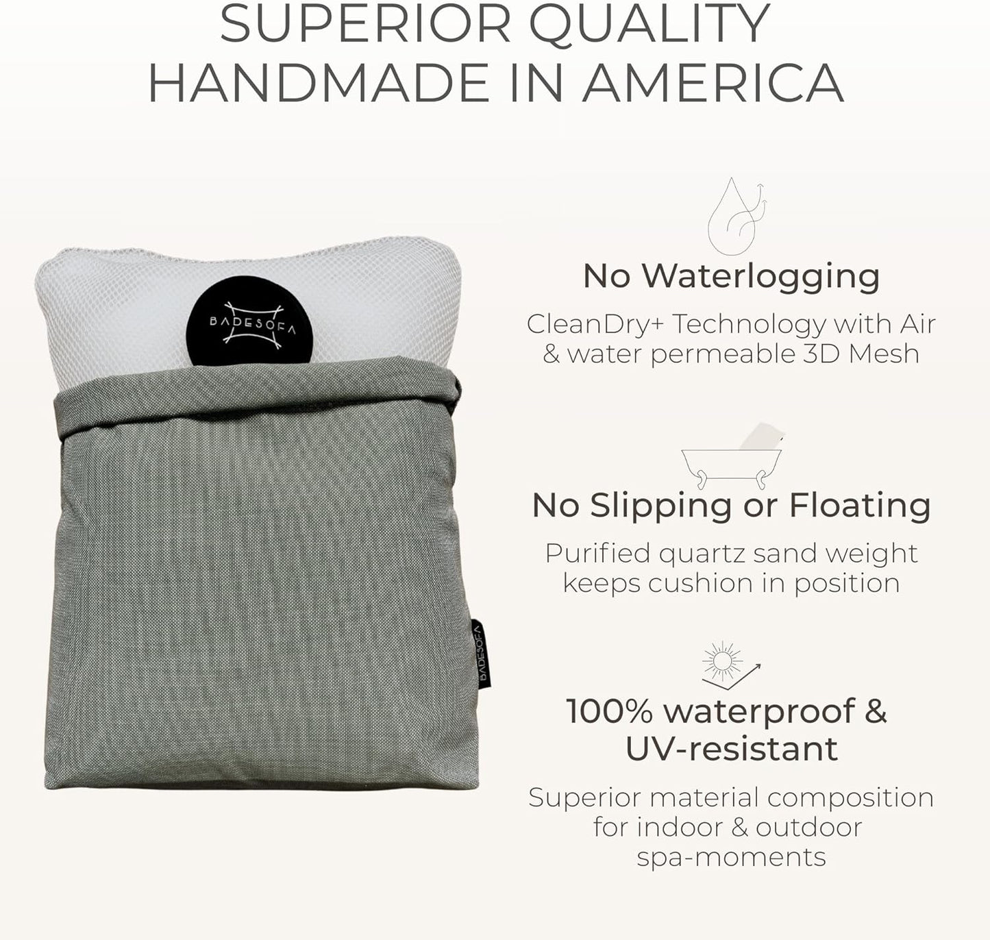 BADESOFA® Luxury Bathtub Pillow L - Large Bath Pillow for Therapeutic Neck and Back Support Quick-Drying - Full Body Bath Tub Cushion - Luxury Spa Cushion in Ivory Pearl