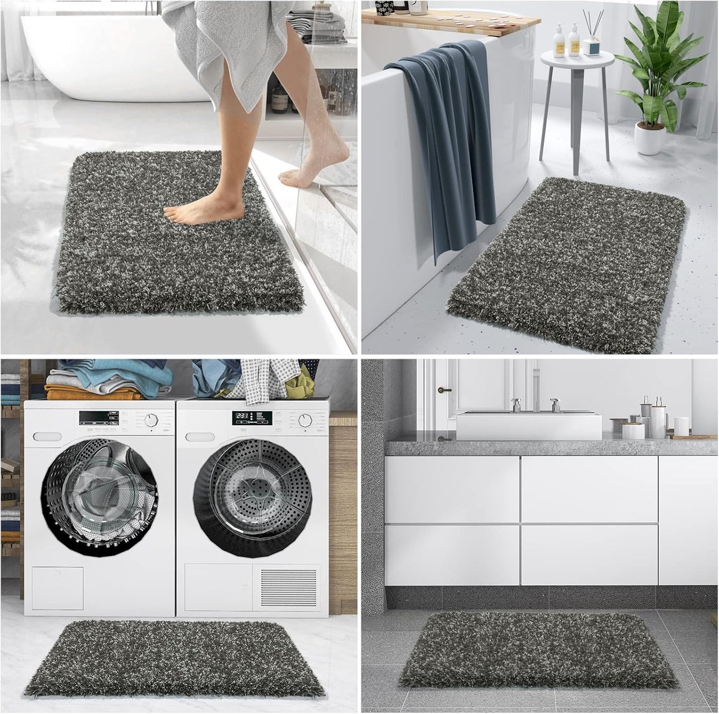 Yimobra Luxury Bathroom Rugs, Fluffy Bath Mats, Non Slip, Water Absorbent Microfiber, Machine Washable, Plush Runner Shower Rug, Thick Mat for Bathroom Floor/Tub, 70"x 24", Light Gray and Black Gray