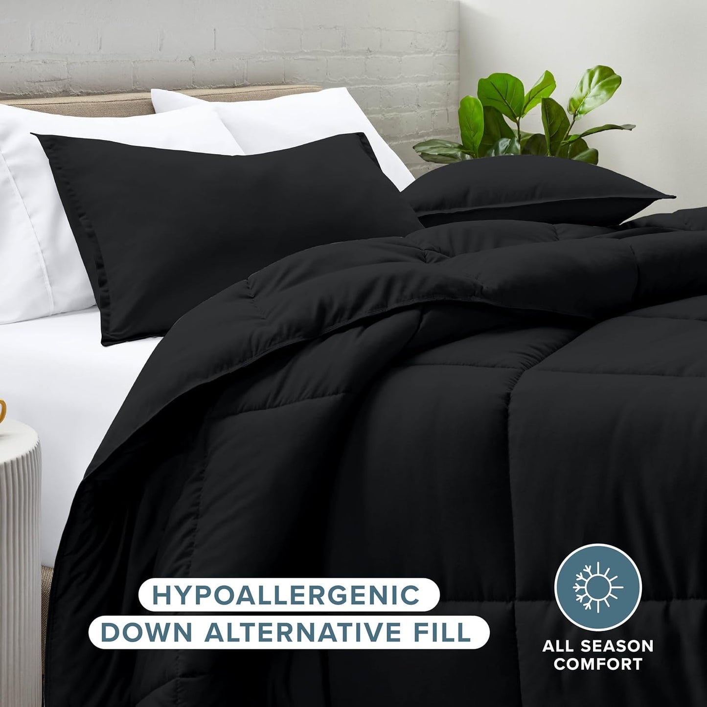 Bare Home Comforter Set - Oversized Queen Size - Ultra-Soft - Goose Down Alternative - Premium 1800 Series - All Season Warmth (Oversized Queen, Black)