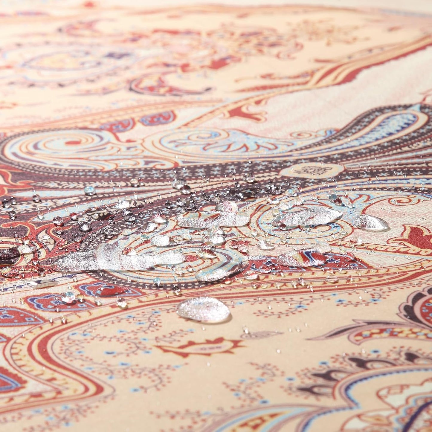 Shower Curtain 72x72 Inches, Water Repellent Fabric with Gold and Brown Baroque Pattern, 12 Metal Grommets and Weighted Hem