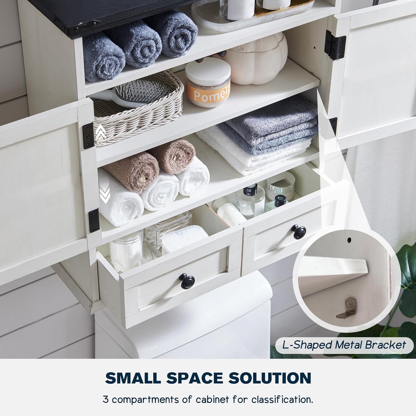 ACCOHOHO Bathroom Wall Cabinet, Farmhouse 24" Wide Medicine Cabinet with Drawer, Adjustable Shelf, Double Barn Doors, Storage Cabinets for Bathroom, Kitchen, Living Room, Off White