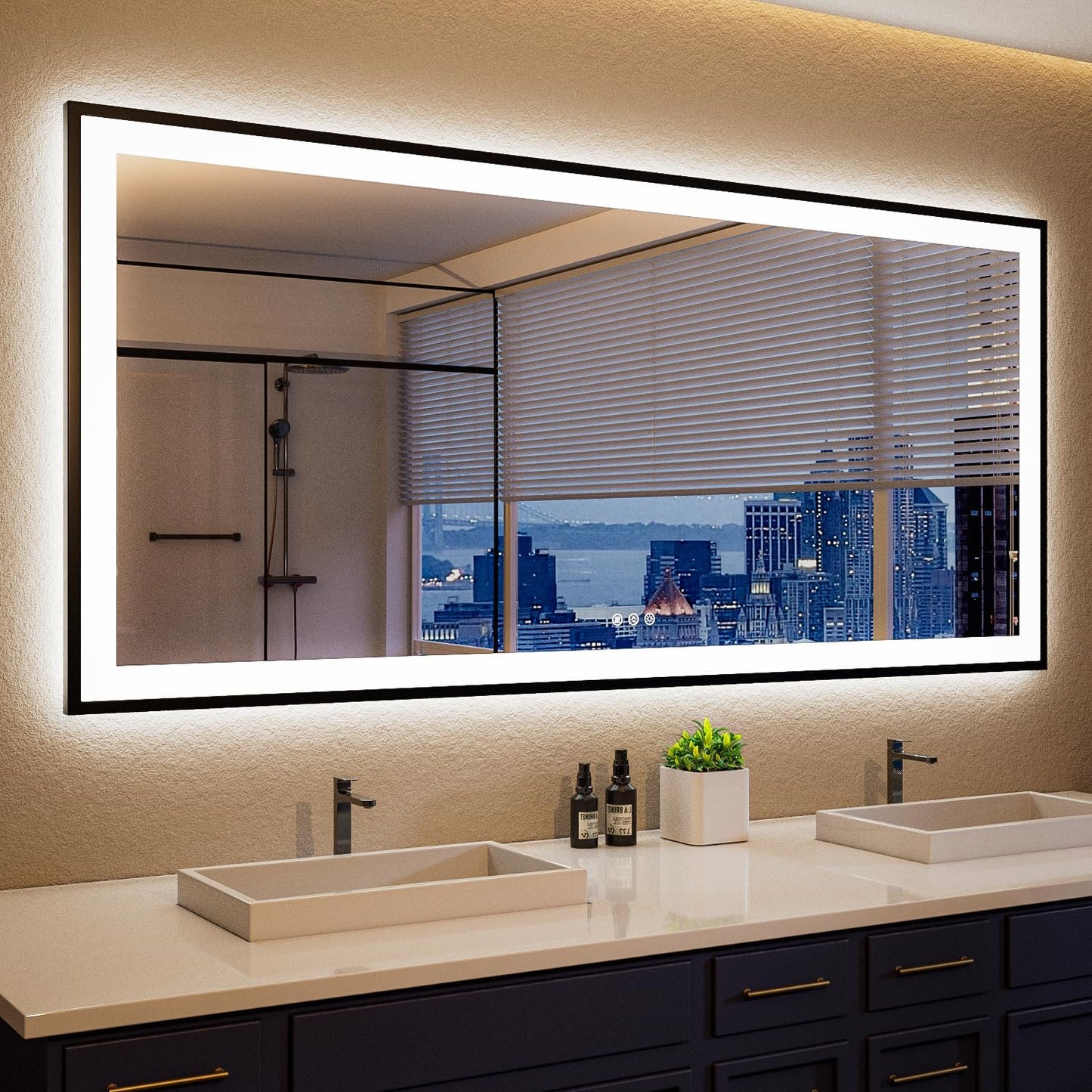 ISKM Framed LED Mirror for Bathroom 60"x30", Dimmable LED Bathroom Mirror with Lights, Anti-Fog, Front and Backlit Lighted Mirror 3-Colors, Shatterproof, Memory Function