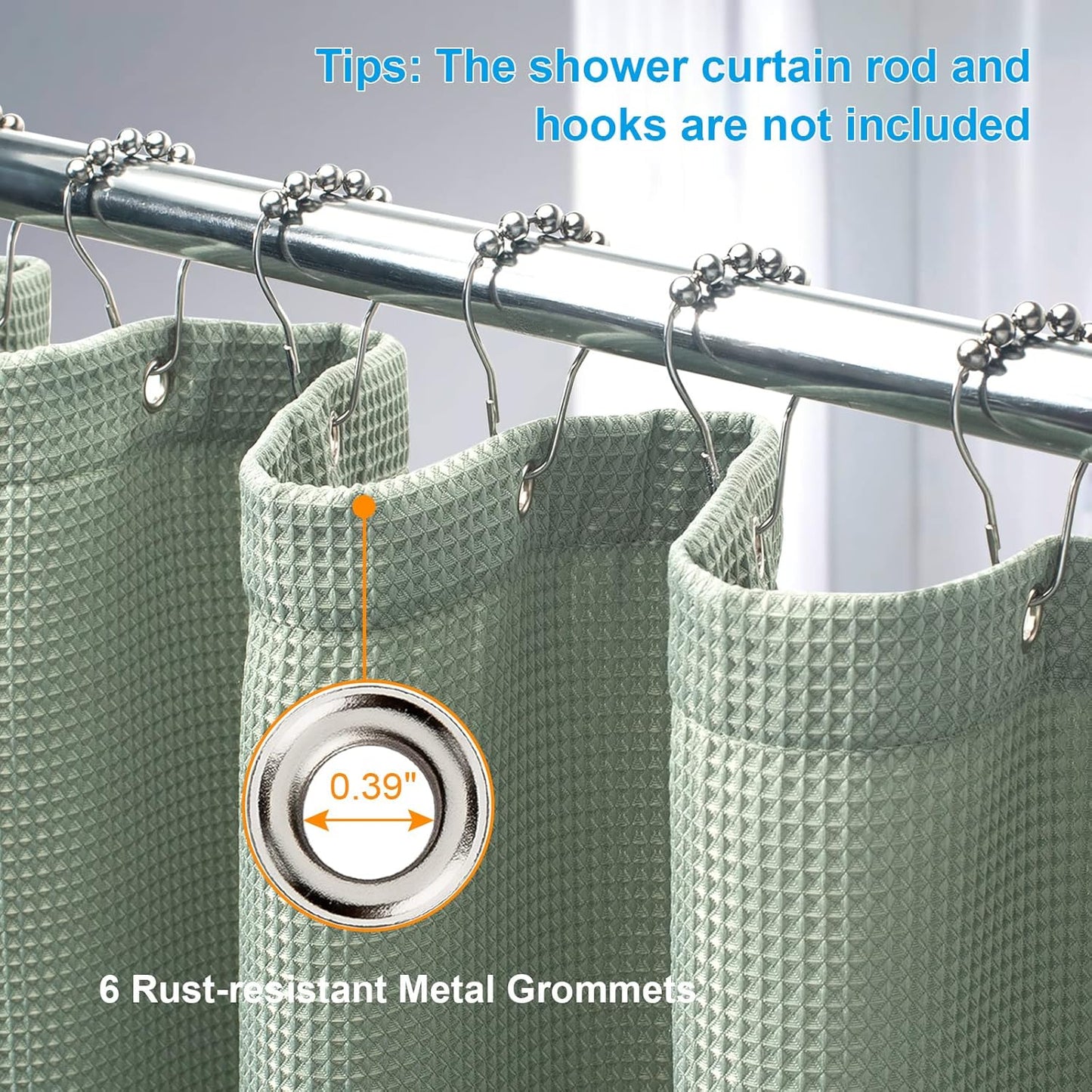 AmazerBath Waffle Stall Shower Curtain, Sage Green Shower Curtain Fabric, Hotel Quality Bathroom Shower Curtains, Heavy Duty, 36 x 72 Inches