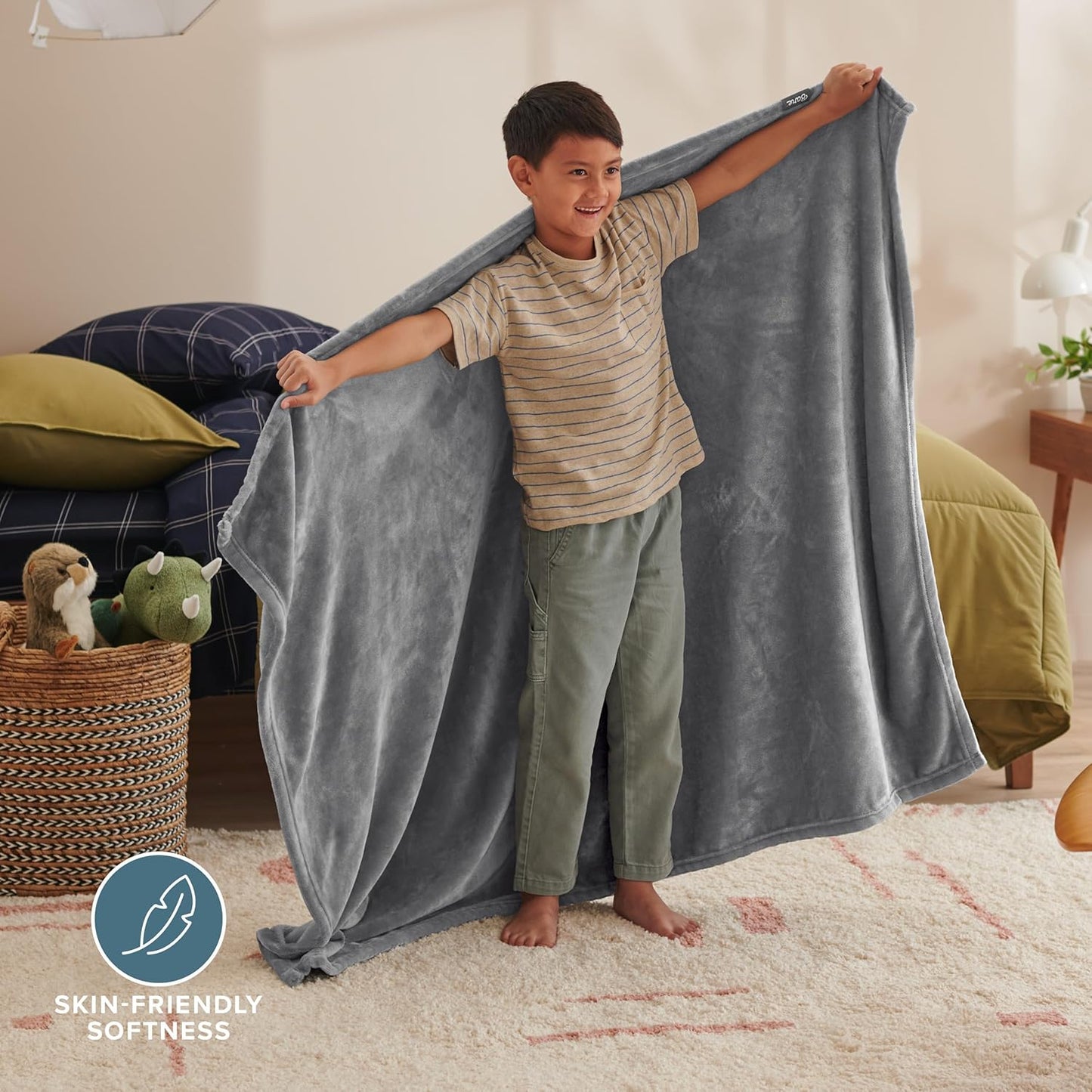 Bare Home Fleece Blanket - Kid Size - Ultra-Soft Lightweight for Bed, Sofa, and Couch - Luxury Microplush - Cozy Warm Blanket (Kid, Grey)