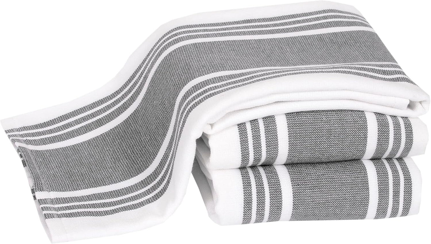 All-Clad Dual-Purpose Kitchen Towels: Highly Absorbent - 100% Cotton, 17"x30" Dish Towels for Cleaning & Drying Dishes & Glassware, 3-Pack, Pewter