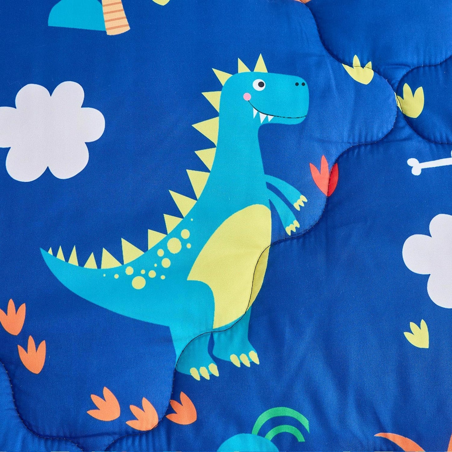 Wajade 7 Piece Kid Boys Dinosaur Comforter Set Full Size 3D Blue Dinosaur Wild Park Jungle Print Bedding Set with Comforter, Sheet Set, Pillowcase and Sham