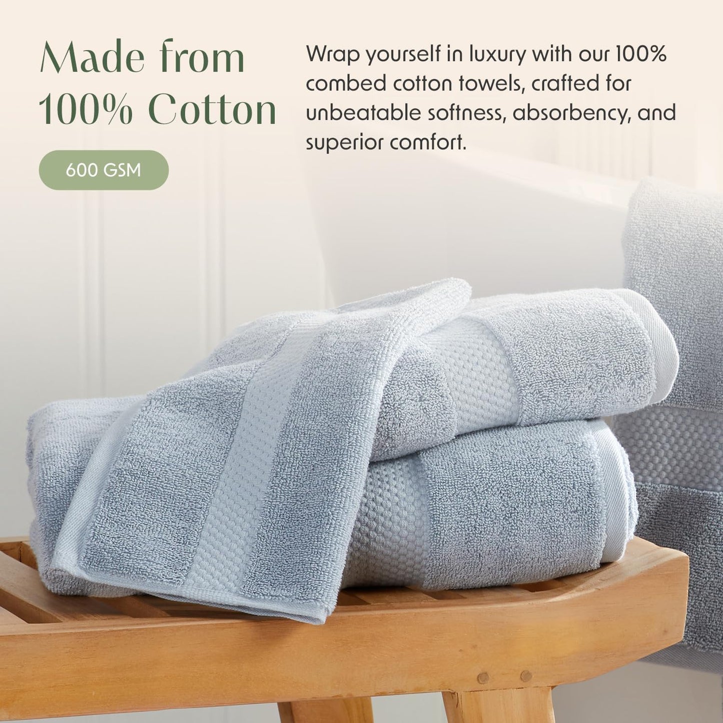 Springtree Home Blue Bath Towels Set of 4 | Classic Hotel Bath Towels | 100% Combed Cotton | Absorbent Quick-Dry Towels for Bathroom | Oeko-TEX® Standard 100 Cotton | Cynewski Collection - Blue Fog