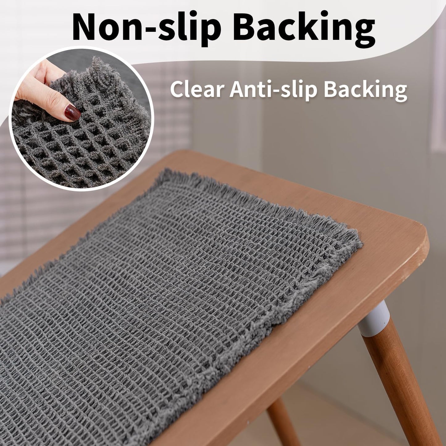Waffle Bath Mat - Boho Bathroom Rugs Non Slip Washable, Super Absorbent & Quick Dry, Small Bath Mats Farmhouse Bathroom Decor, 18'' x 30'', Dark Grey