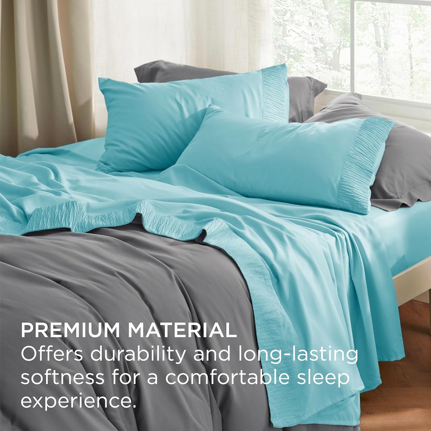 Bedsure Twin Sheets Set - 3 Pieces Soft Twin Bed Sheets - Breathable & Cooling - Hotel Luxury - Easy Care Polyester Microfiber Bedding for Women, Men, Spa Blue