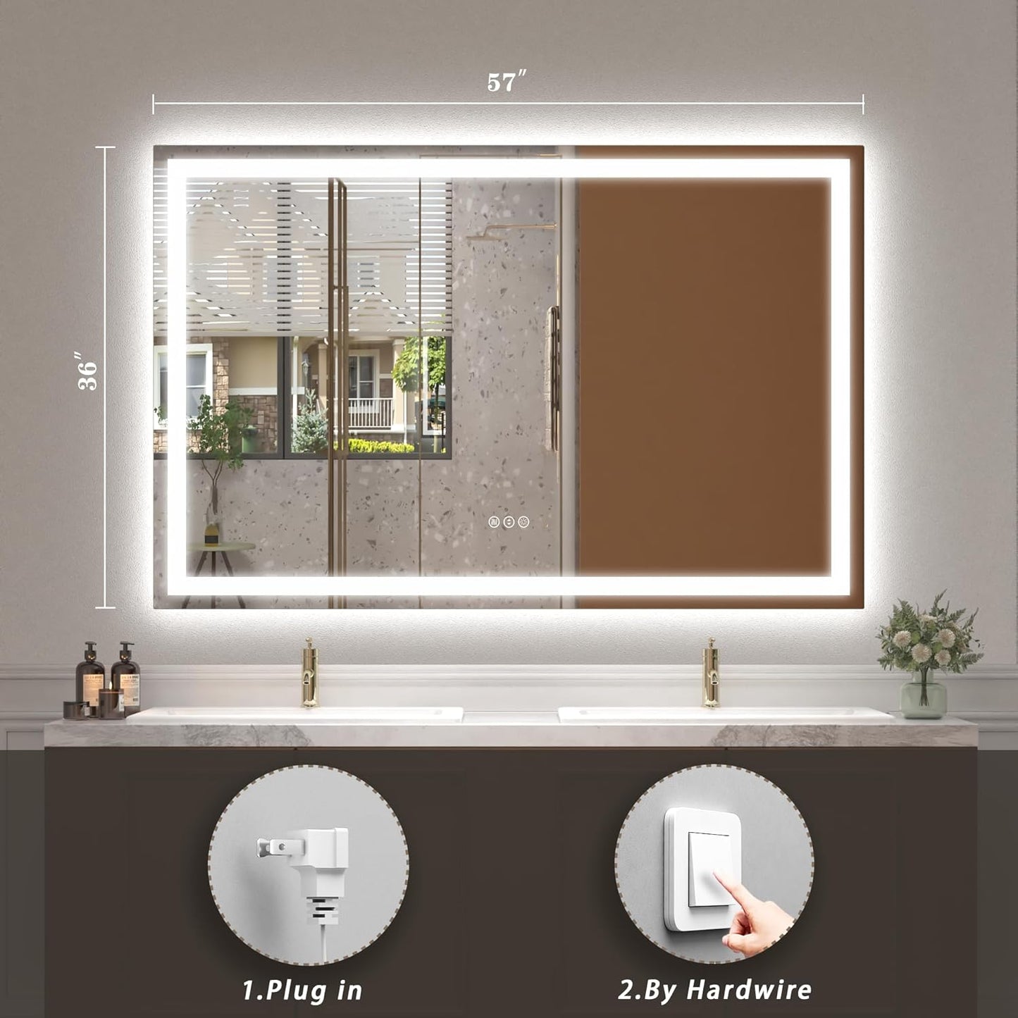 57x 36 LED Lighted Bathroom Mirror, Dimmable Vanity Mirror with Lights, Anti-Fog, ETL Listed (Backlit and Front Lighted)