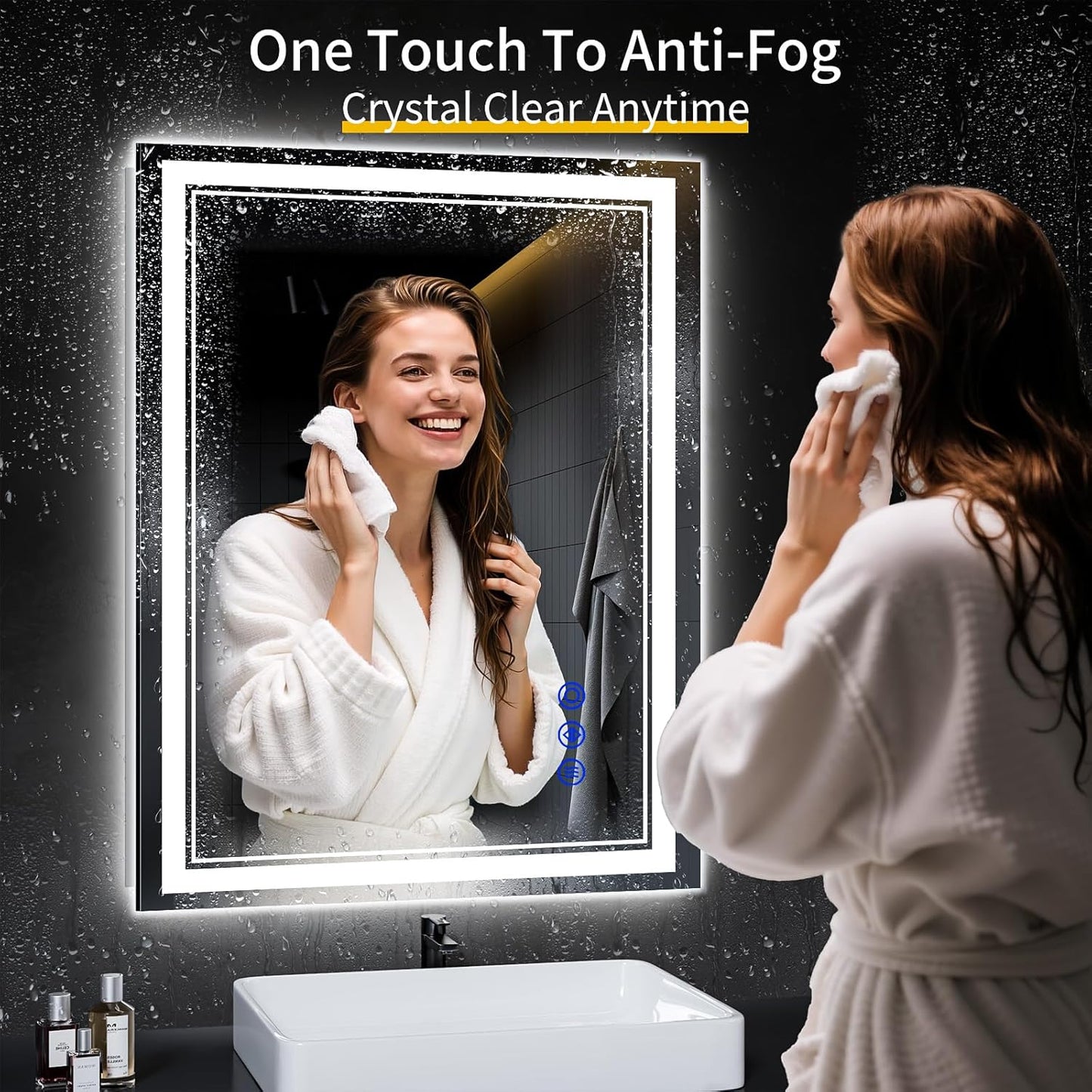 36"x28" LED Bathroom Mirror with Anti-Fog, Stepless Dimmable Lights, 3 Color Modes, Shatter-Proof Tempered Glass, Memory Function & Waterproof Design
