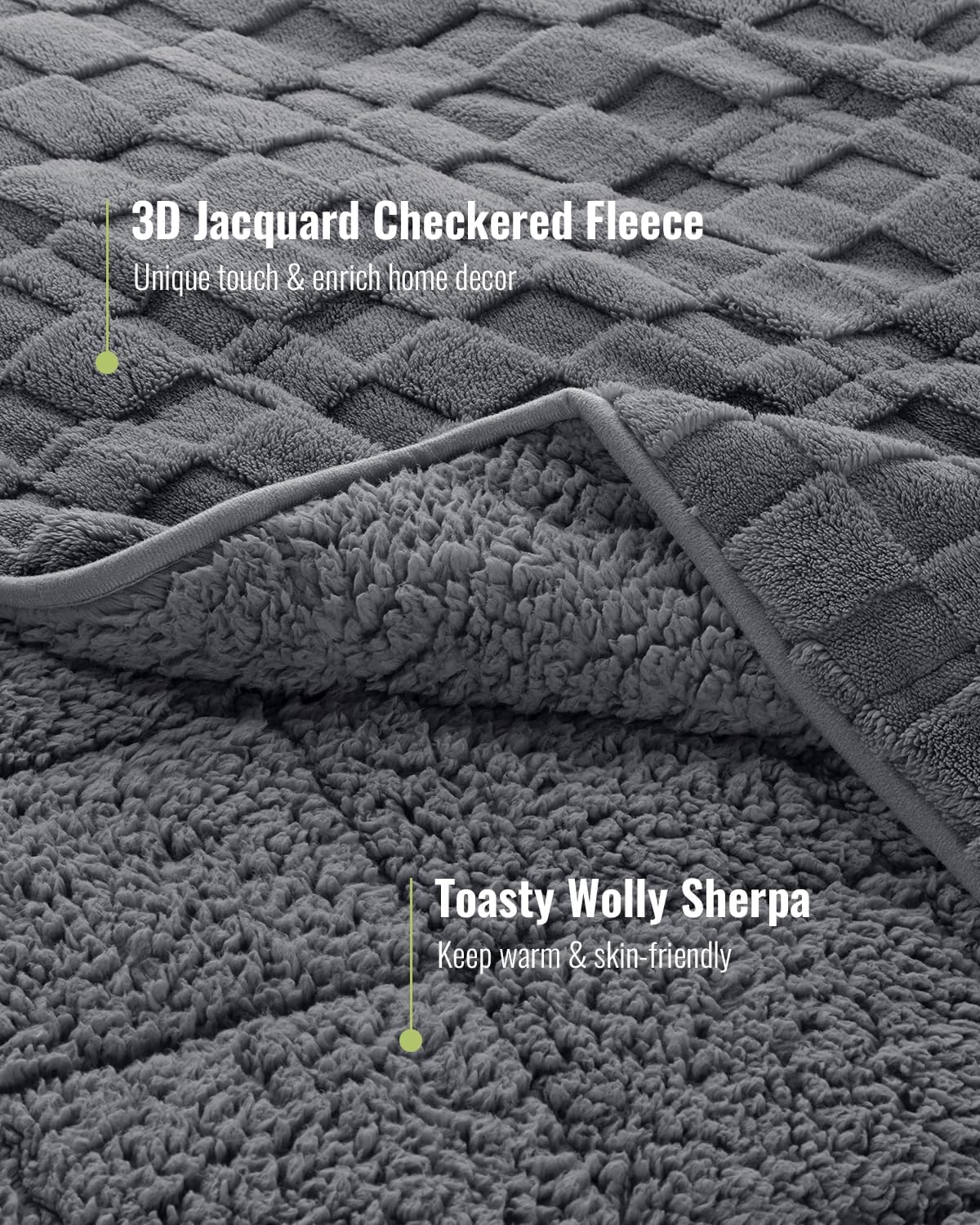 Uttermara Sherpa Fleece Weighted Blanket Queen Size(15lbs, 60" x 80", Grey), 3D Jacquard Checkered Warm Sherpa Heavy Blanket for Adults, Soft Fuzzy Weighted Blankets for Couch Bed Sofa