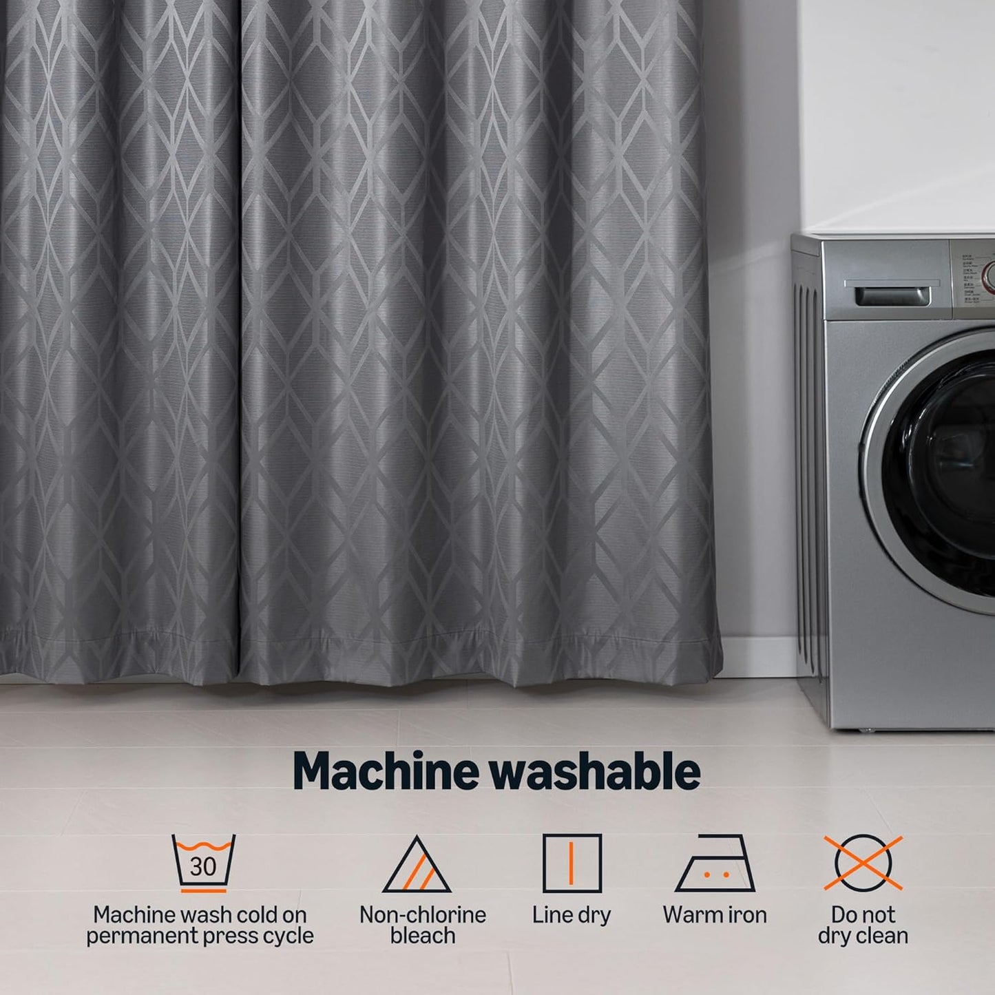 Amazon Basics Jacquard 2-Piece 100% Blackout Curtains, Living Room and Bedroom Drapes, Thermal Insulated Window Treatment, 42"x95", Grey