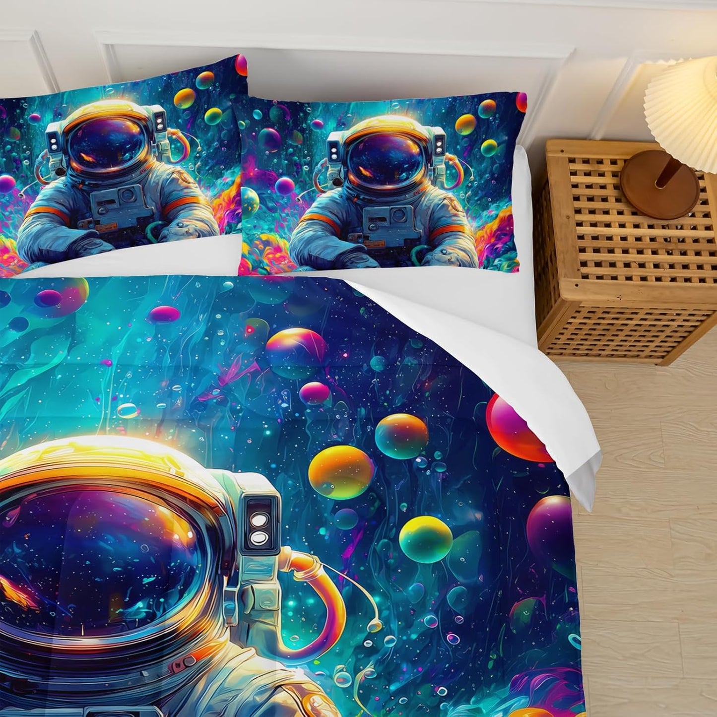 Kids Full Size Comforter Sets Space Astronauts，Full Size Astronaut Bedding Set，with 1 Comforter with 2 Pillow Case，Astronaut Bedroom Decor for Boys