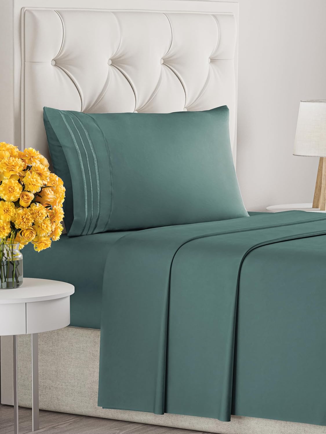 Twin Size 3 Piece Sheet Set - Extra Soft, Breathable & Cooling Sheets - Hotel Luxury Durable Bed Sheets for Women & Men - Deep Pockets, Easy-Fit & Wrinkle-Free Sheets - Dusty Teal Oeko-Tex Bed Sheets