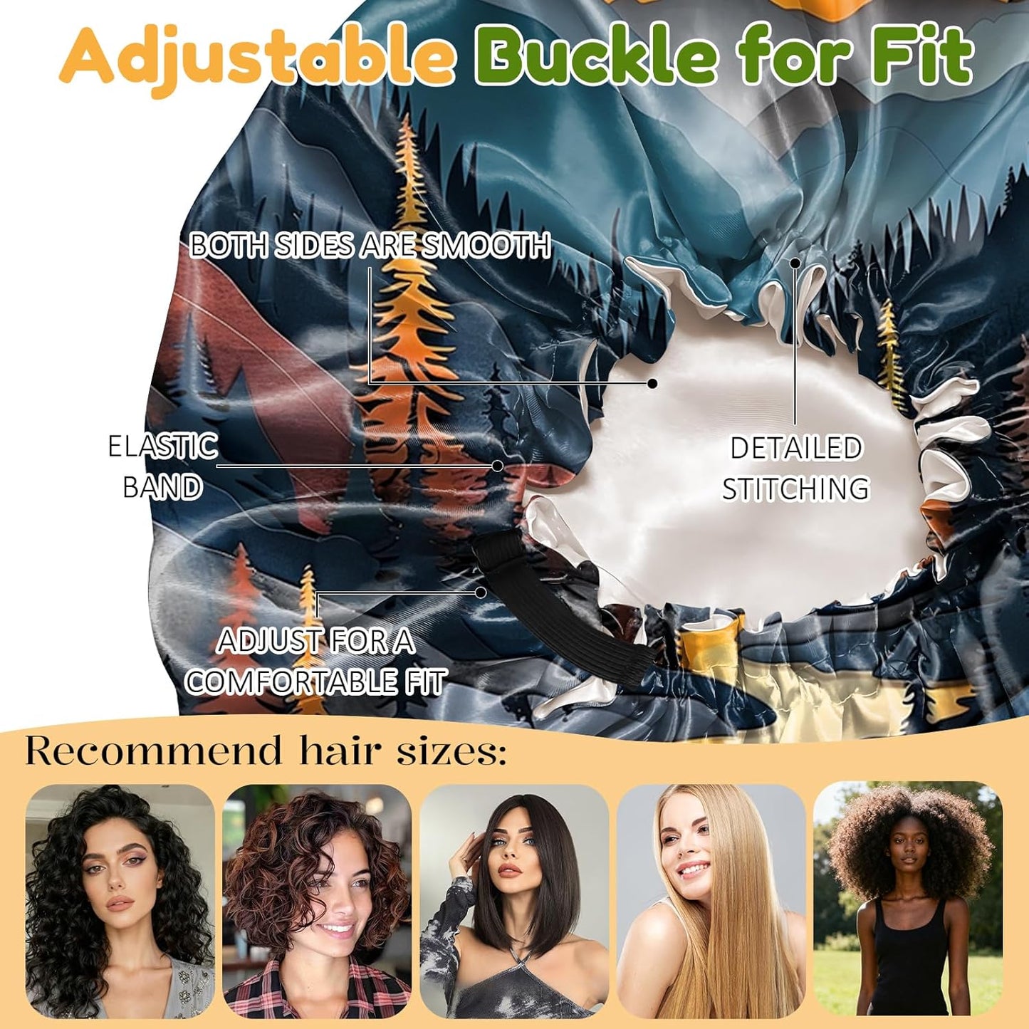 2 PCS Bonnets for Women Girls Satin Hair Bonnet Silk Adjustable Elastic Double Layer Hair Wrap Sleep Cap Comfort Cute-Sun Moon Sunset