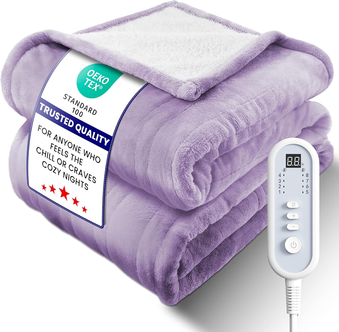 Electric Heated Blanket Twin, Ultra‑Cozy Premium Flannel & Sherpa, Even Heat Distribution & Stable Temp, 1–10H Auto‑Off, 8 Temps (86–125.6°F), Overheat Protection, Ideal Gifts for Grandma