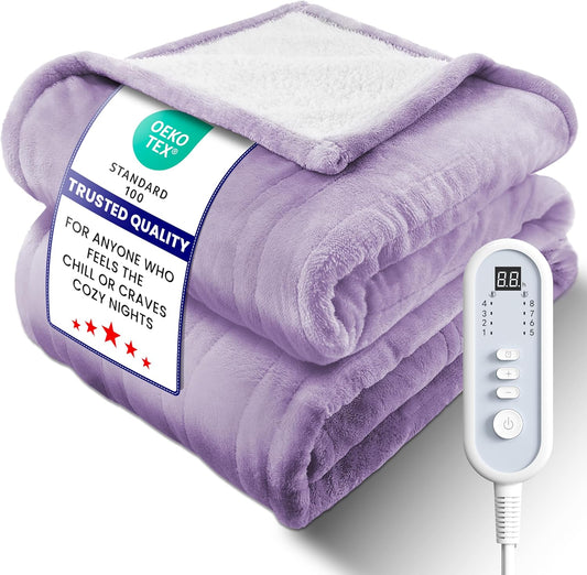 Electric Heated Blanket Twin, Ultra‑Cozy Premium Flannel & Sherpa, Even Heat Distribution & Stable Temp, 1–10H Auto‑Off, 8 Temps (86–125.6°F), Overheat Protection, Ideal Gifts for Grandma