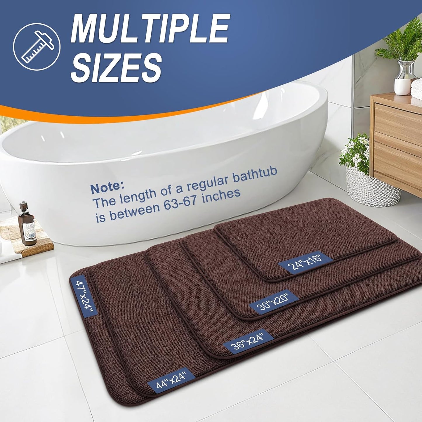 OLANLY Thick Memory Foam Bath Mat Rug 24x16, Extra Soft Absorbent Bathroom Rug, Quick Dry Bath Mats, Non-Slip, Machine Washable Carpet for Bathroom, Tub and Shower, Home Decor Accessories, Brown