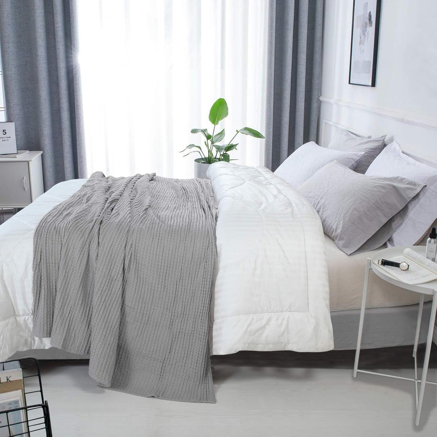 HILLFAIR 100% Combed Cotton Blanket–102x108 Inch California King Size Bed Blankets– Warm Soft All Season Breathable Blankets– Extra Large Oversized California King Blanket- Khaki King Cotton Blankets