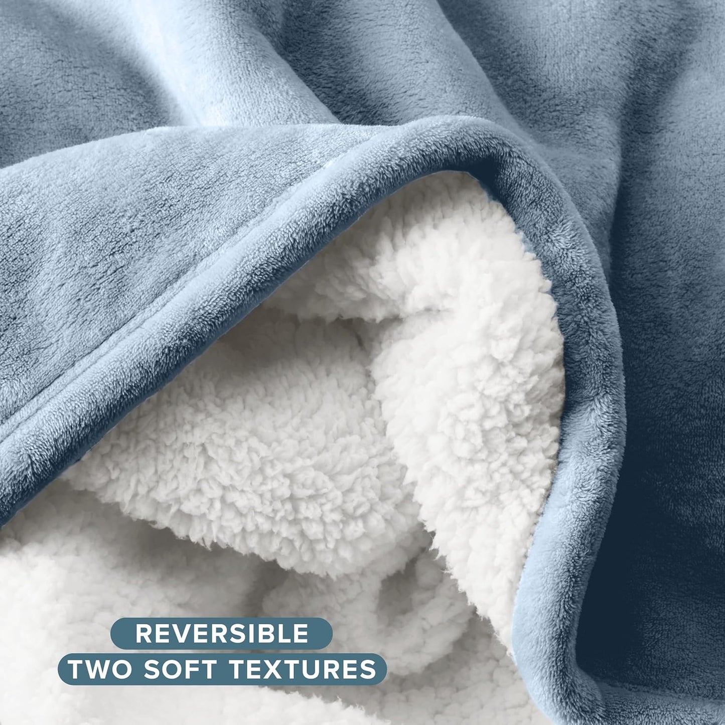 Bare Home Sherpa Fleece Blanket - Throw/Travel Size - Blanket for Bed, Sofa, and Couch - Warm & Lightweight - Fluffy & Soft - Reversible (Throw/Travel, Dusty Blue)