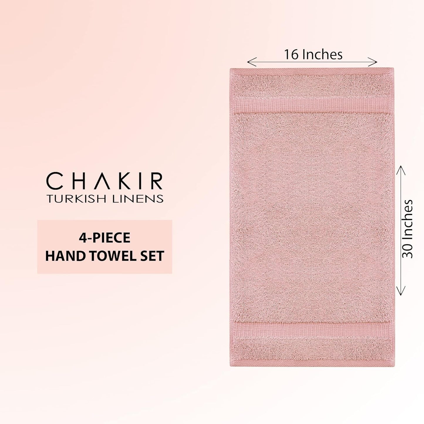 Chakir Turkish Linens 100% Cotton Premium Turkish Towels for Bathroom | 16'' x 30'' (4-Piece Hand Towel, Pink)
