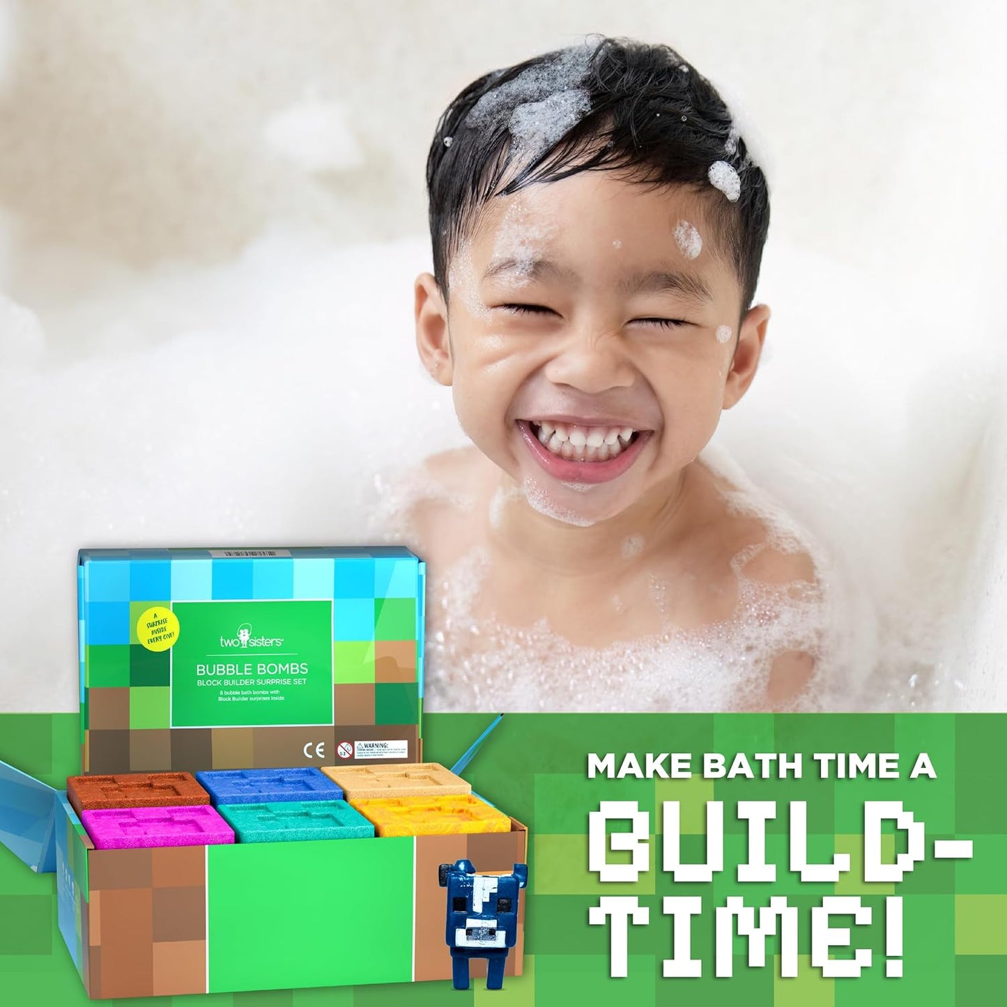 TNT Creeper Bath Bombs for Kids with Surprise Toys Inside (6 Pack) – Large Fizzy Bubble Mine Bombs for Boys & Girls – Fruity Scents, Skin-Safe, Made in USA - by Two Sisters