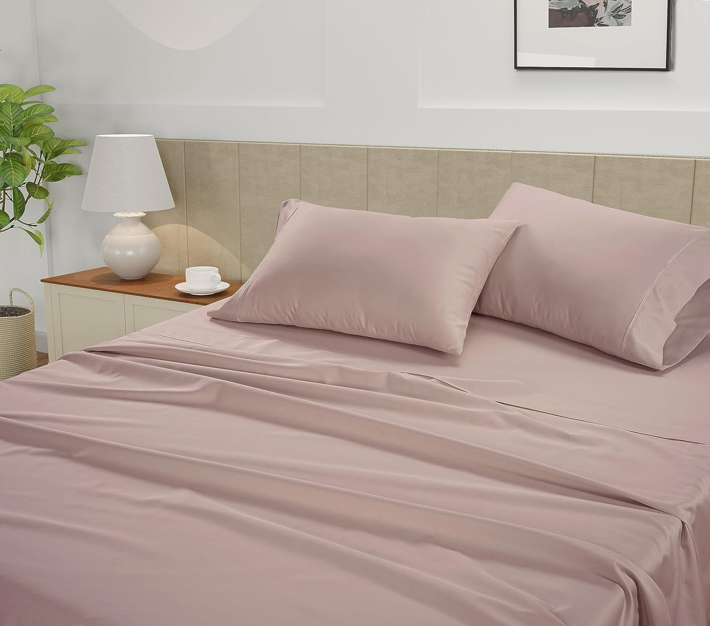 LANE LINEN King Size Bed Sheets – 450 Thread Count Long-Staple 100% Cotton, Naturally Cooling Sheets King Size, Value for Money Bedding, Low Pill & Fade Resistant, 15" Deep Pocket – Sepia Rose