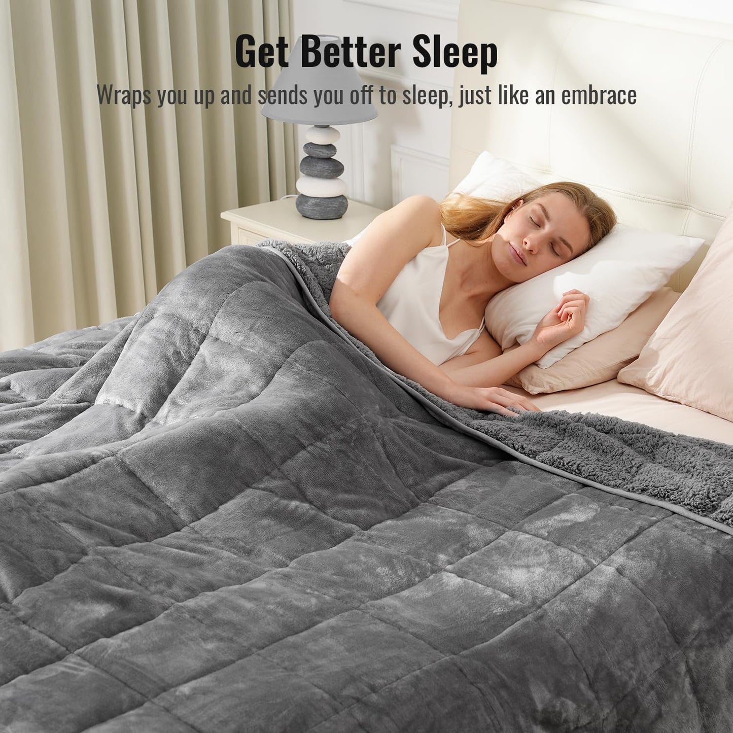 Uttermara Weighted Blanket Queen Size 25lbs 60x80 Inches, Sherpa Weighted Blankets for Adult, Soft Warm Sherpa & Cozy Fleece, Heavy Blanket for Calming and Sleep, Grey