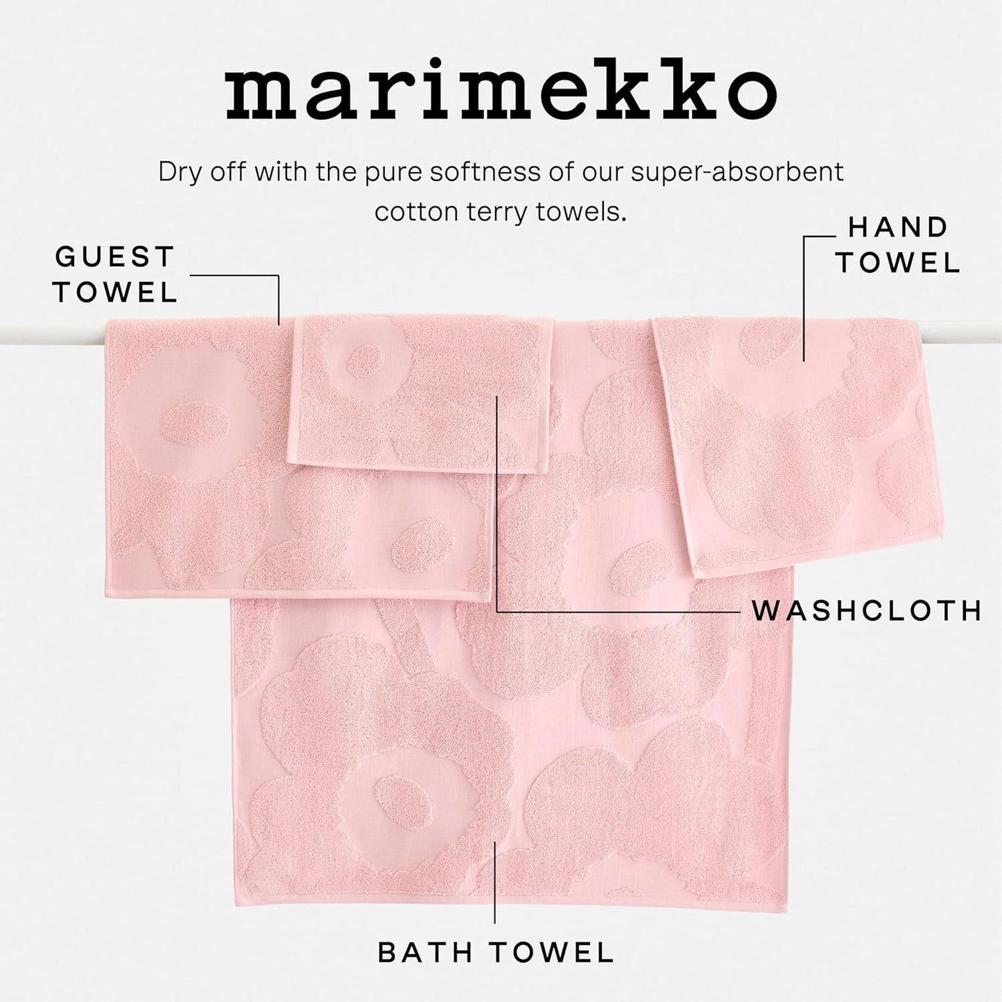 MARIMEKKO Unikko Terry Cotton Bath Towel (Dark Blue) – Floral Patterned Bath Towels – 59 in x 28 in