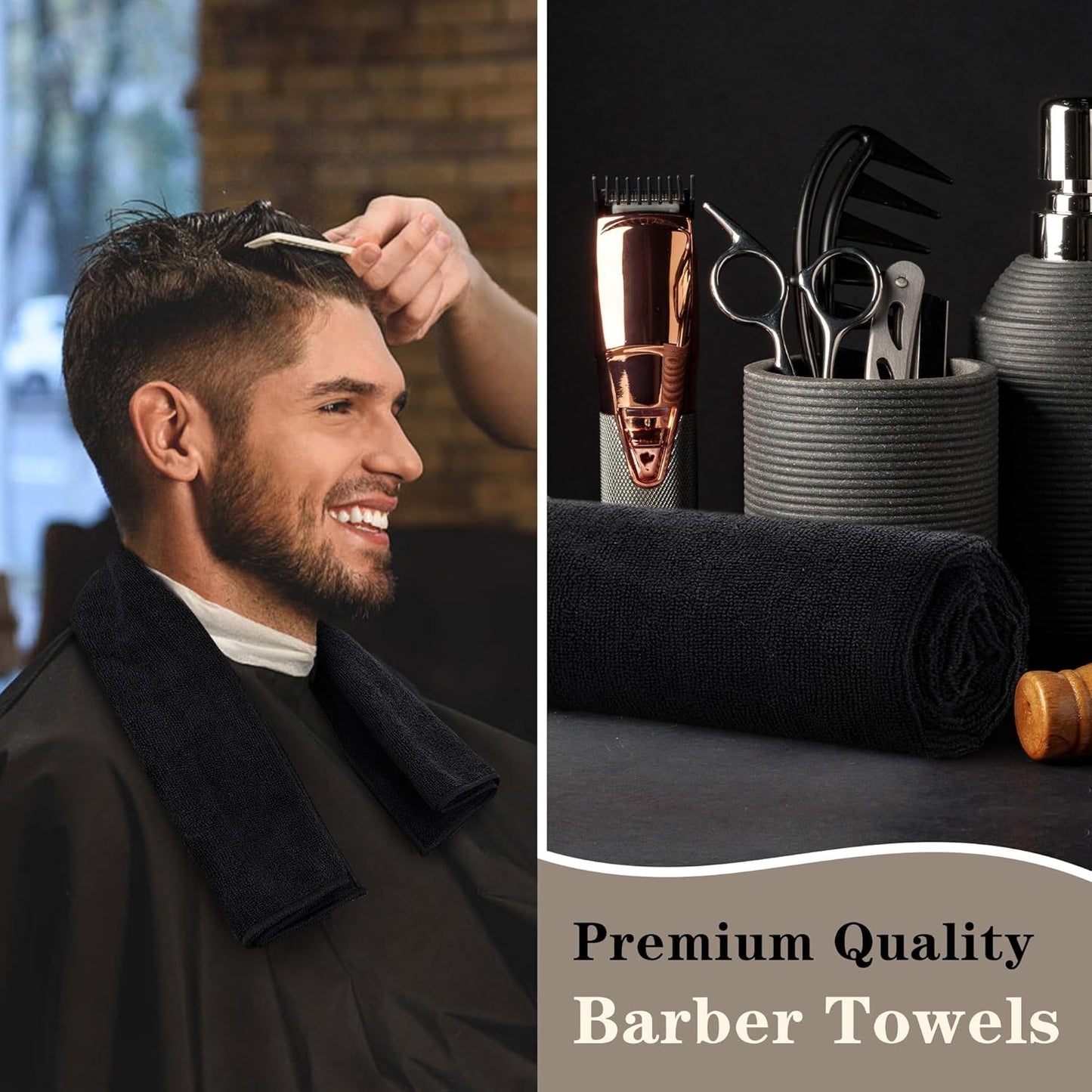 FIXSMITH Salon Towels 12 Pack, Black Hand Towels for Bathroom, Quick Dry Gym Towels, Spa Face Towel, Absorbent Microfiber Towels for Salon, Barber, Gym, Bath, Pedicure and Home Hair Care,16 x 27 in