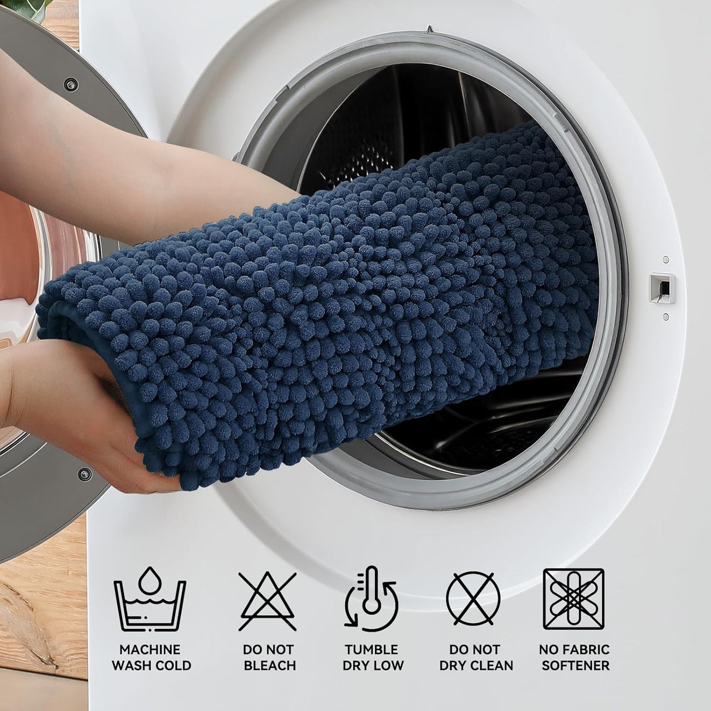 Bcoimo 44"×24" Chenille Bath Mat – Non-Slip with Backing Bath Rug Ultra-Absorbent and Machine Washable Bathroom Mat Quick-Dry Design. Ideal for Bathroom and Tub Areas