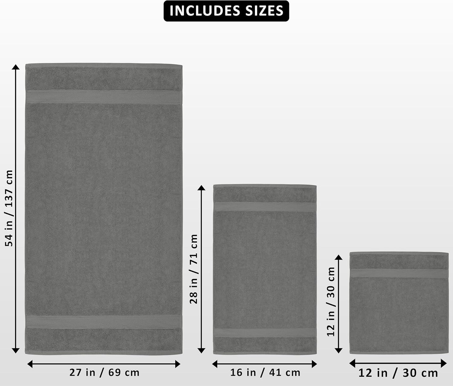 Utopia Towels 8 Piece Premium Towel Set, 2 Bath, 2 Hand, and 4 Wash Cloths, 600 GSM 100% Ring Spun Cotton, Highly Absorbent Towels for Bathroom, Gym, Hotel, and Spa, Cool Grey