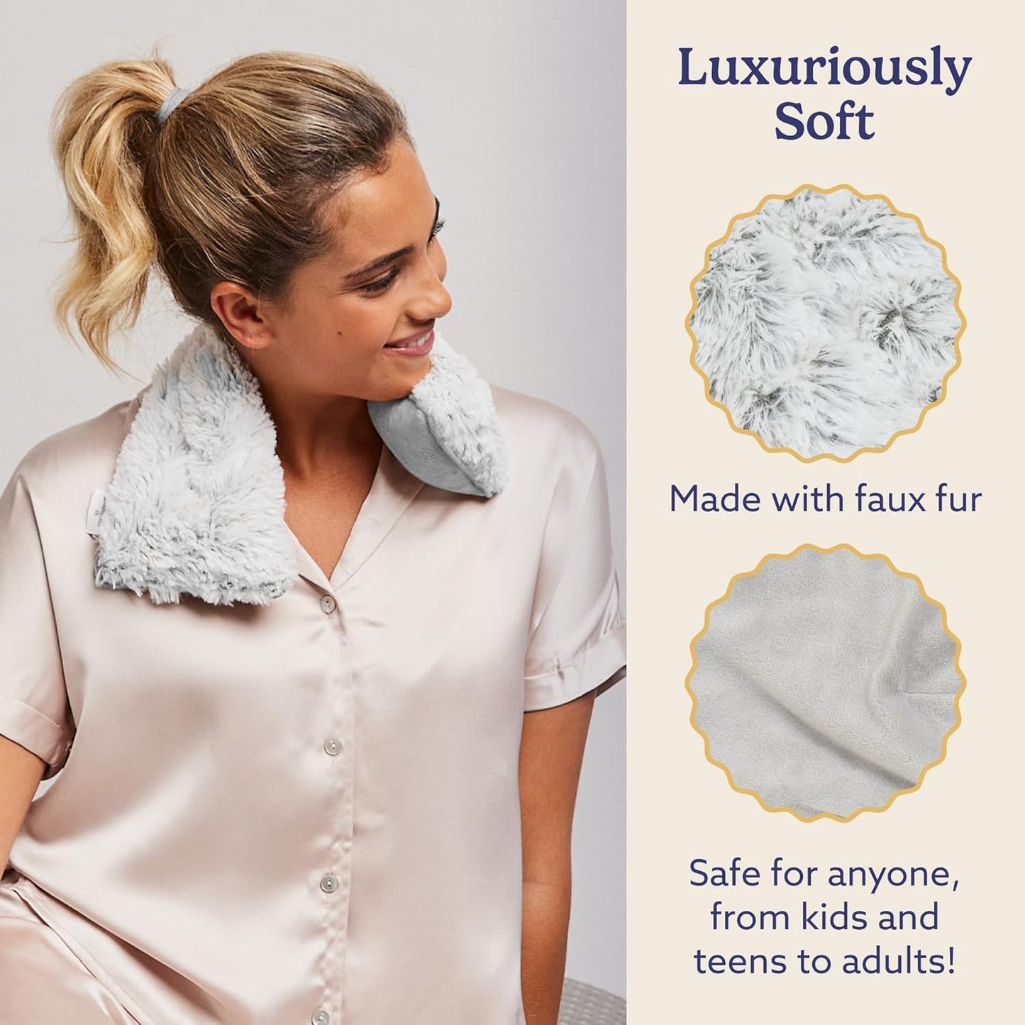 warmies Microwavable Neck & Shoulder Wrap - Heating & Cooling Plush Pad for Calming Relaxation - Weighted & Heated Neck Warmer with Scented Lavender - Microwave Heat Pad for Aches & Pain - Gray