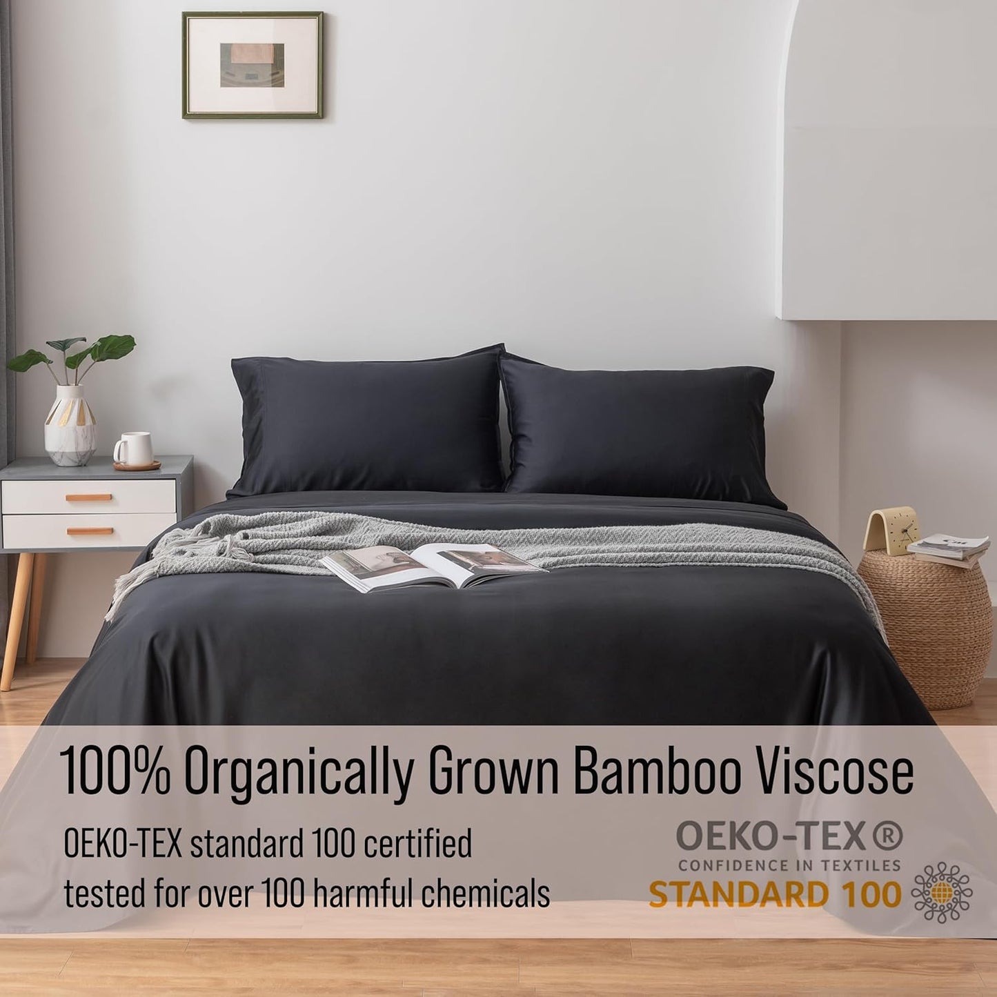 Bella Coterie Luxury Bamboo Viscose Twin Size Sheet Set | 100% Organically Grown | Ultra Soft | Cooling for Hot Sleepers | 18" Deep Pocket [Black]
