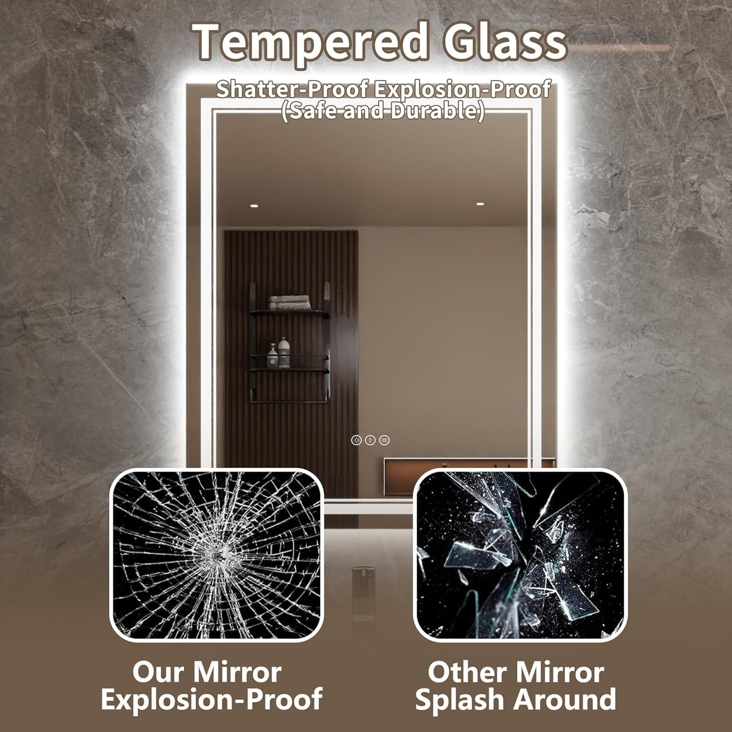 Bathroom Mirror with Lights 30"X36" with Front Light and Backlit, Tempered Glass, Wall Mount Horizontal/Vertical, Stepless Dimmable, 3 Colors, Anti Fog, Bathroom Memory LED Mirror