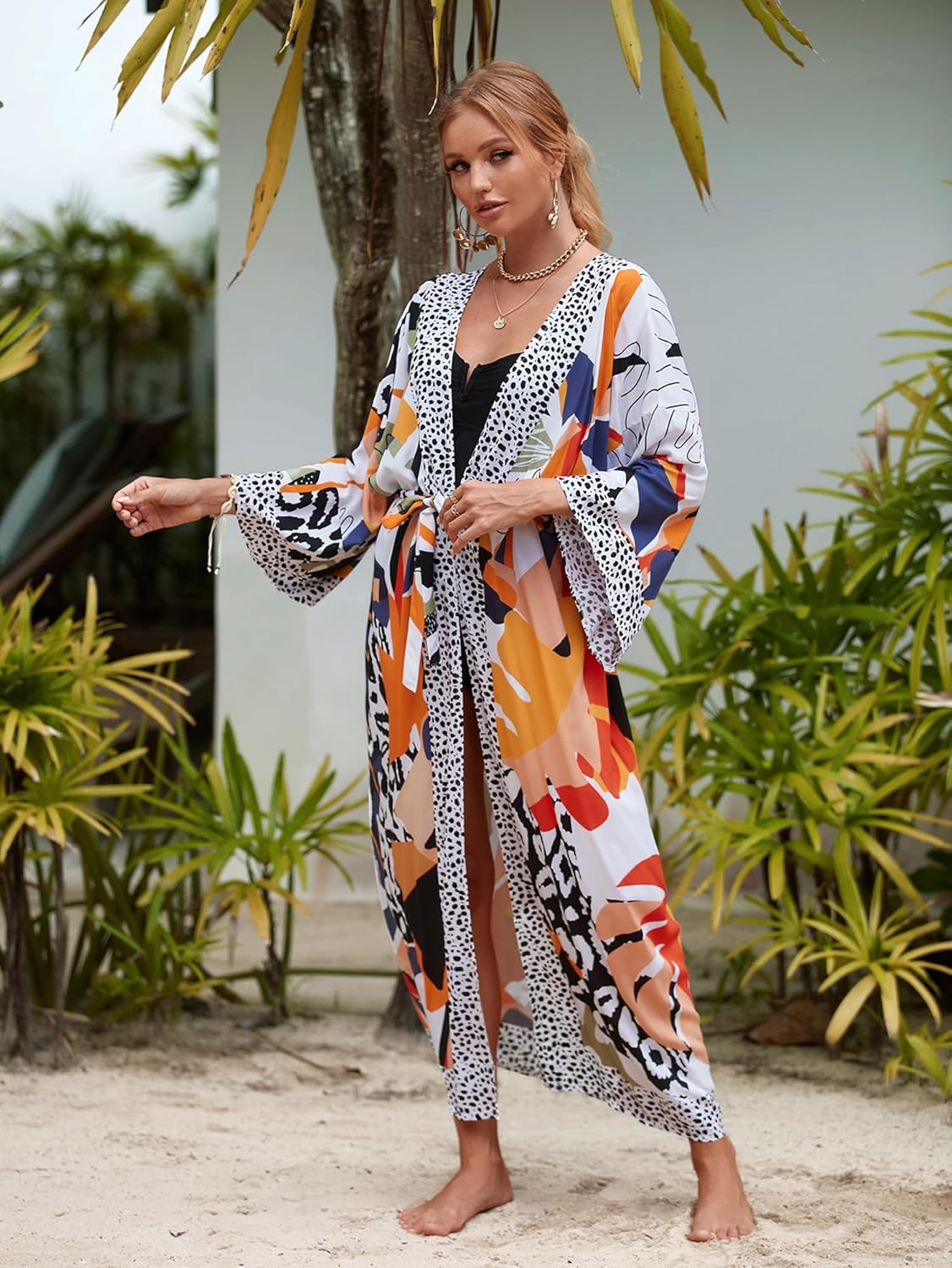 Women Casual Open Front Lightweight Cardigan Long Beach Kimono Cover Up
