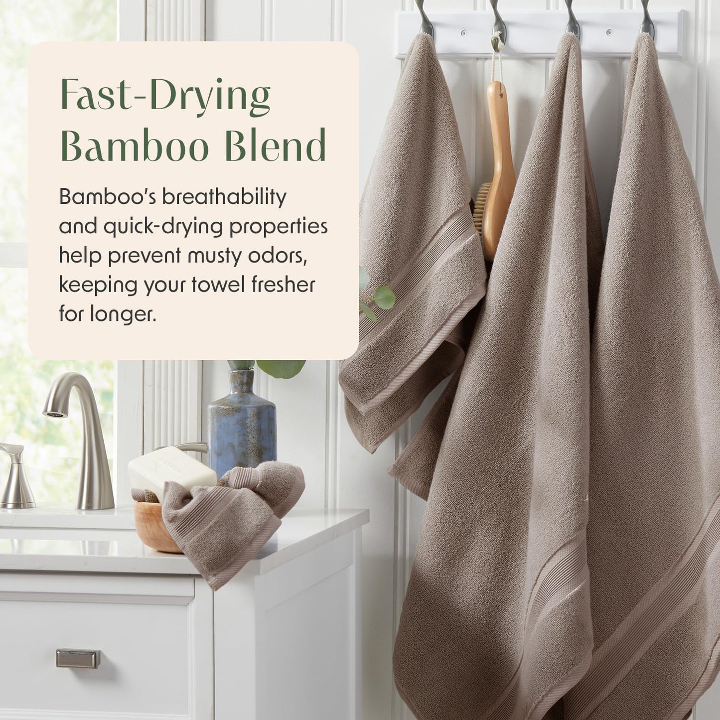 Springtree Home Luxury Bamboo Rayon Bath Towel Set of 4 | 35% Bamboo Rayon - 65% Cotton | Absorbent Quick-Dry Towels for Bathroom | Oeko-TEX Standard 100 Cotton | Cobblestone