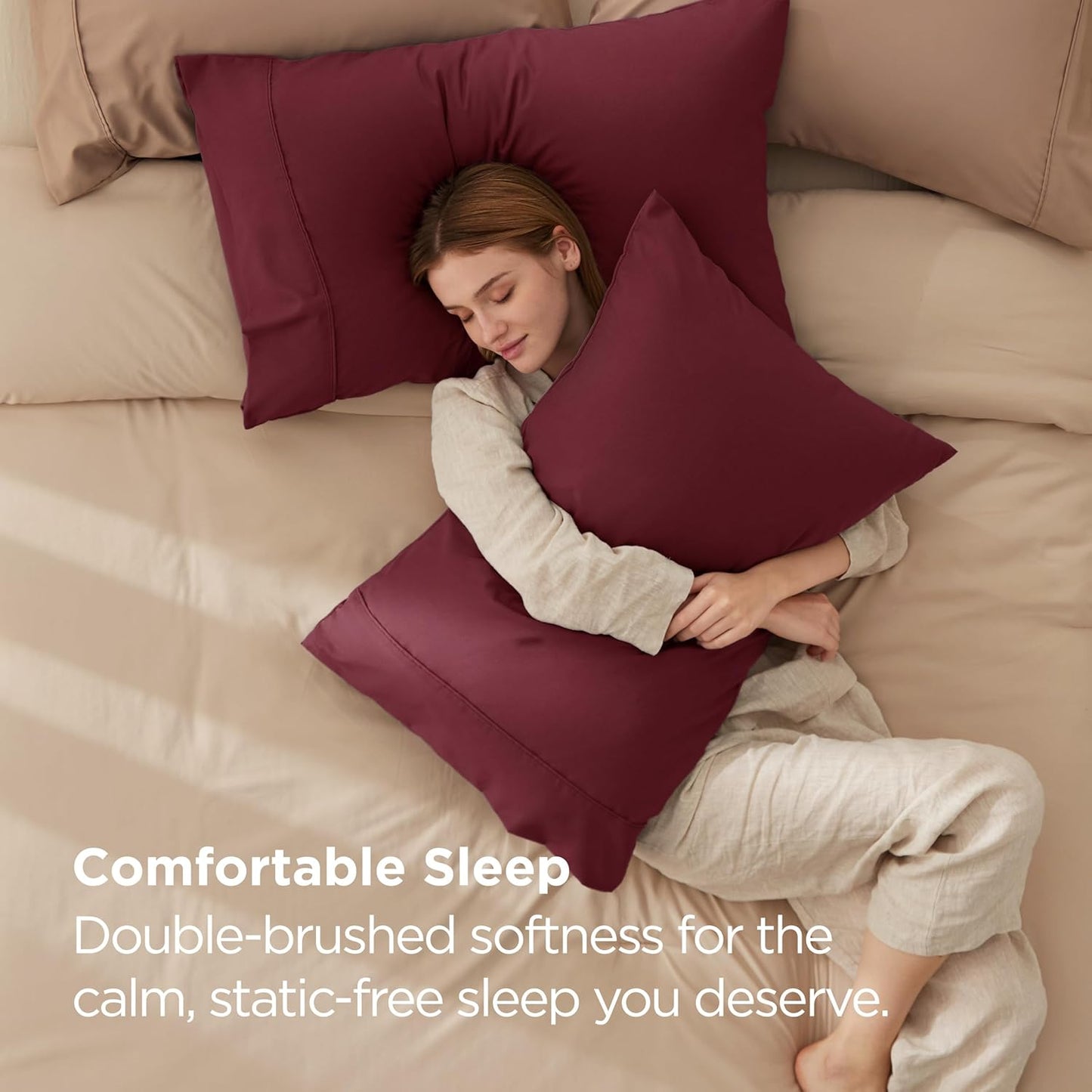 Bedsure Pillow Cases Standard Size Set of 2 - Burgundy Brushed Microfiber Pillowcases, Super Soft and Cozy Pillow Case Covers with Envelope Closure, Wrinkle, Fade and Stain Resistant, 20x26 Inches