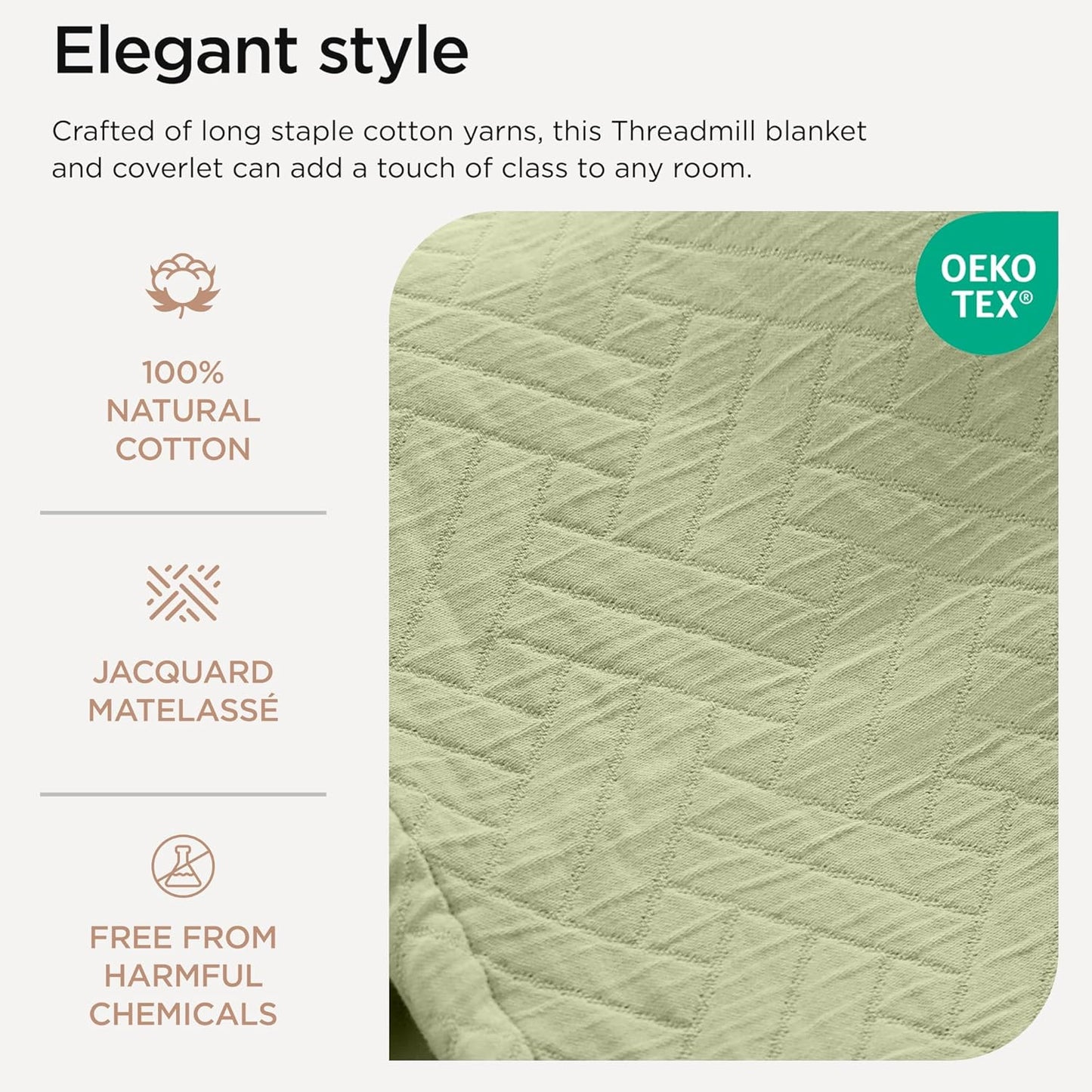 Threadmill Luxury Cotton Blankets for King Size Bed | All-Season Cozy 100% Cotton King Blanket | Criss Cross Soft & Lightweight Coverlet fits California King Size Bed, 104x92 | Sage Green