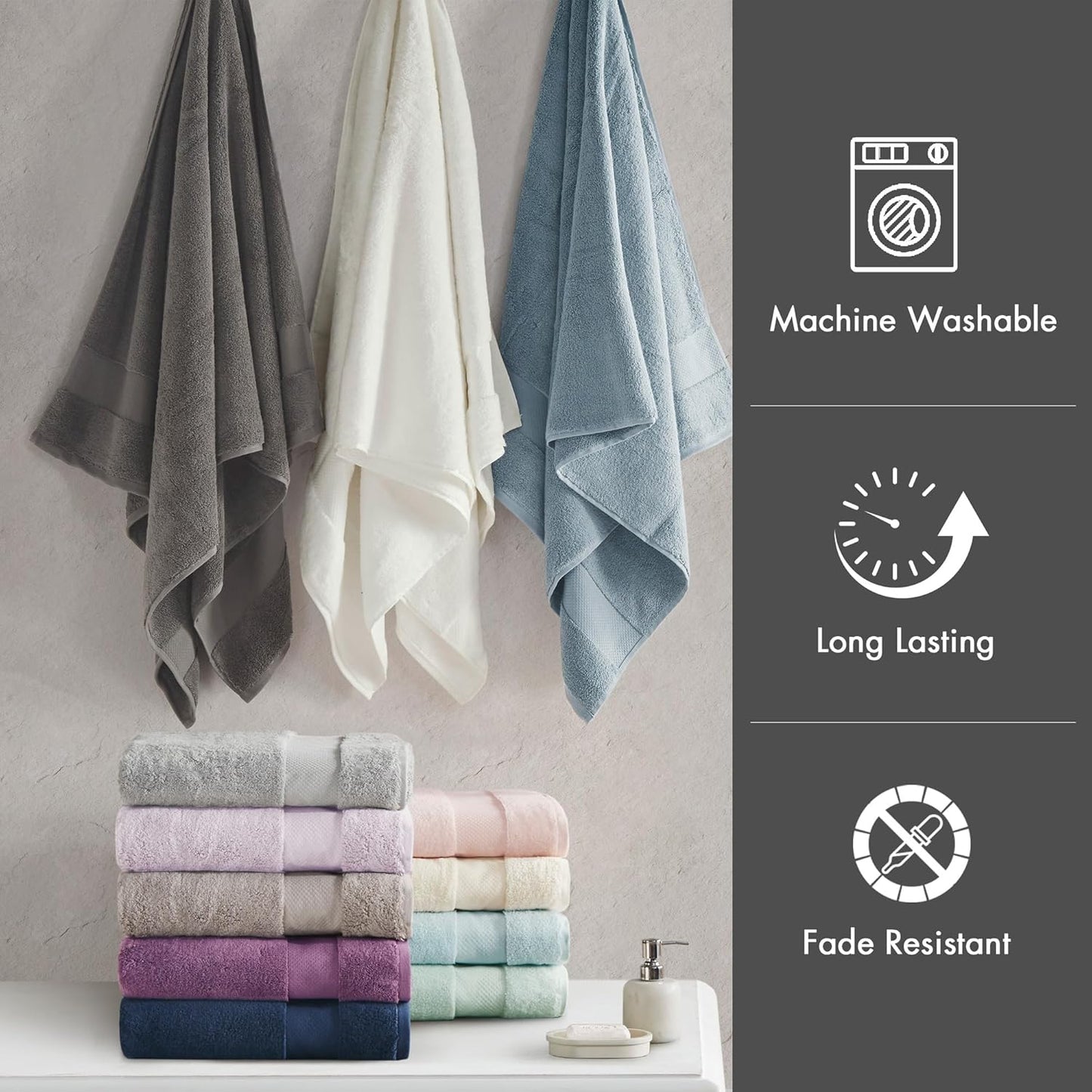 Madison Park Turkish 100% Cotton 600Gsm Luxury Premium Thick Soft Absorbent Hotel Bathroom Towel Set Shower Hand Face Washcloths, Assorted Sizes, Charcoal 6 Piece