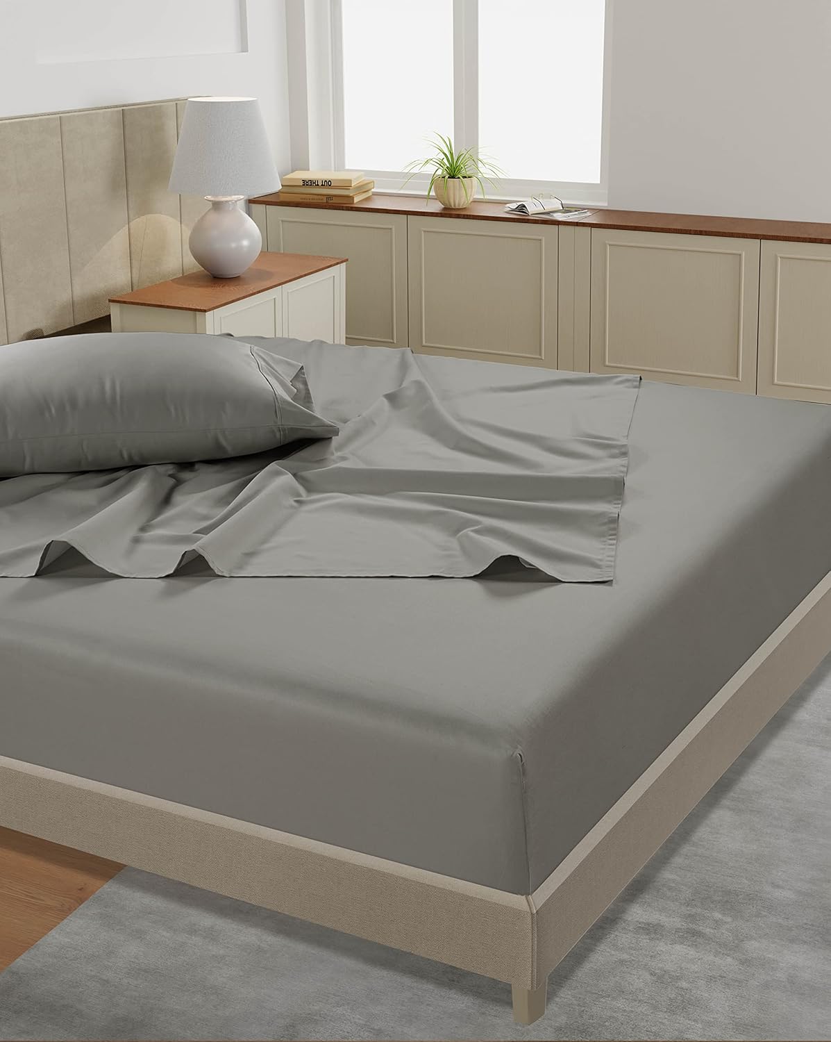 LANE LINEN King Sheet Set – 450 Thread Count Long Staple 100% Cotton King Size Sheet Set, Hotel Luxury Soft Silky Sateen Finish, Gentle on Body, Fully Elasticized 15" Deep Pocket – Paloma Grey