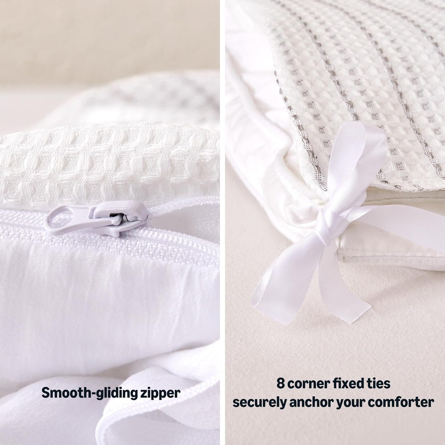 Amazon Basics Waffle Weave Microfiber 3-Piece Duvet Cover Set, Includes 1 Duvet Cover and 2 Pillow Shams, California King, Dark Grey Striped