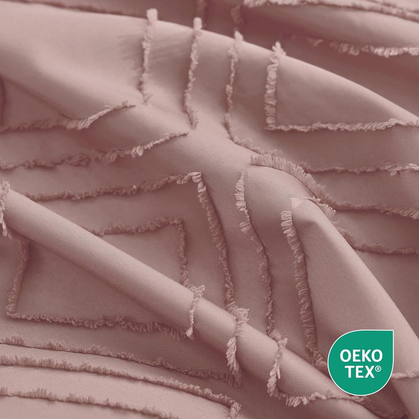 JELLYMONI Duvet Cover King Size Smokey Pink - 3PCS Boho Duvet Cover Set Plaid Polyester Tufted Bohemian Jacquard Knit Textured Comforter Cover 104×90in Rhombic Geometric Pattern Zipper Corner Tie