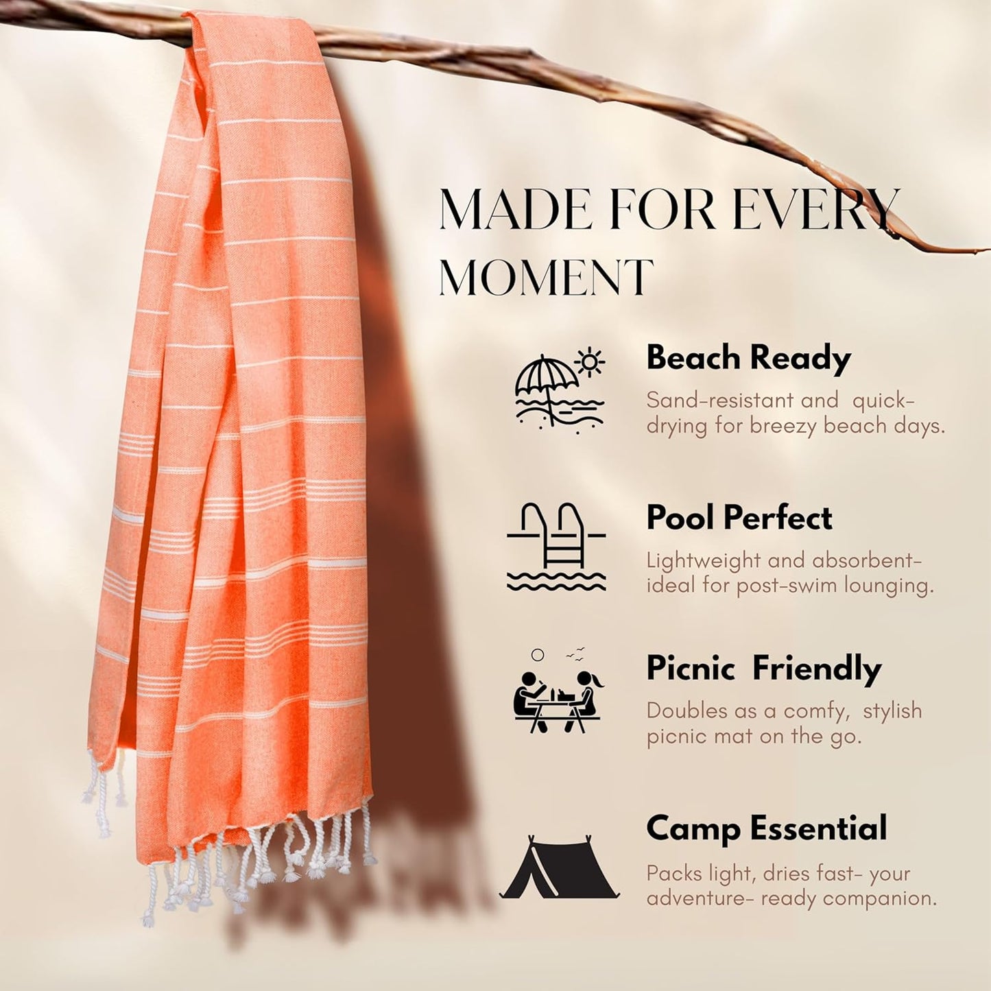 Native Fab Turkish Beach Towels 4 Pack, Oversized 40"x71", Quick Dry, Sand Free, Lightweight, Absorbent, Multipurpose Travel & Pool Towels - Orange, Mustard Yellow, Aqua Green, Turquoise Blue