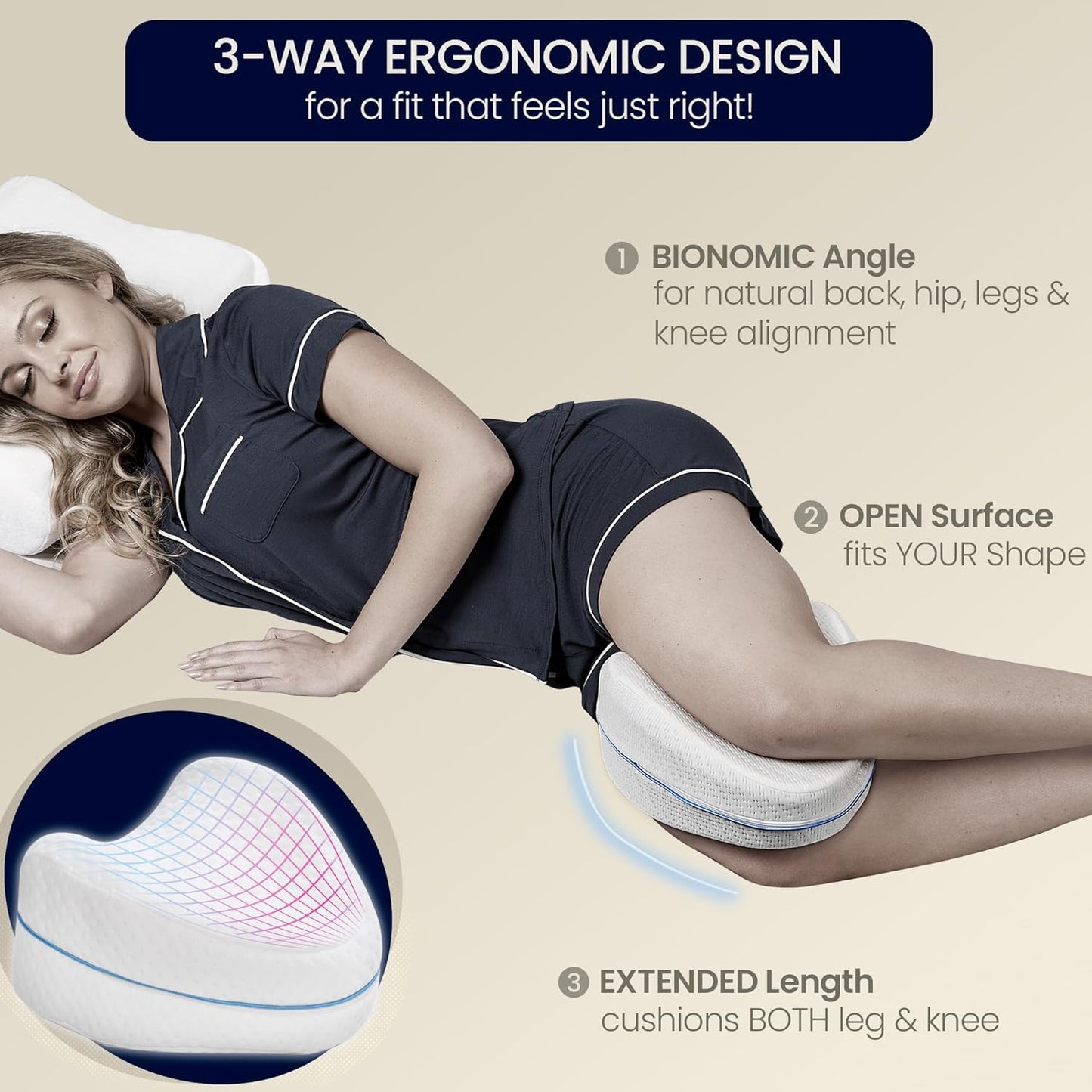 Contour Legacy Leg & Knee Foam Support Pillow for Side Sleepers Soothing Relief for Back, HIPS, Knees, Joints, Nerves & Muscles