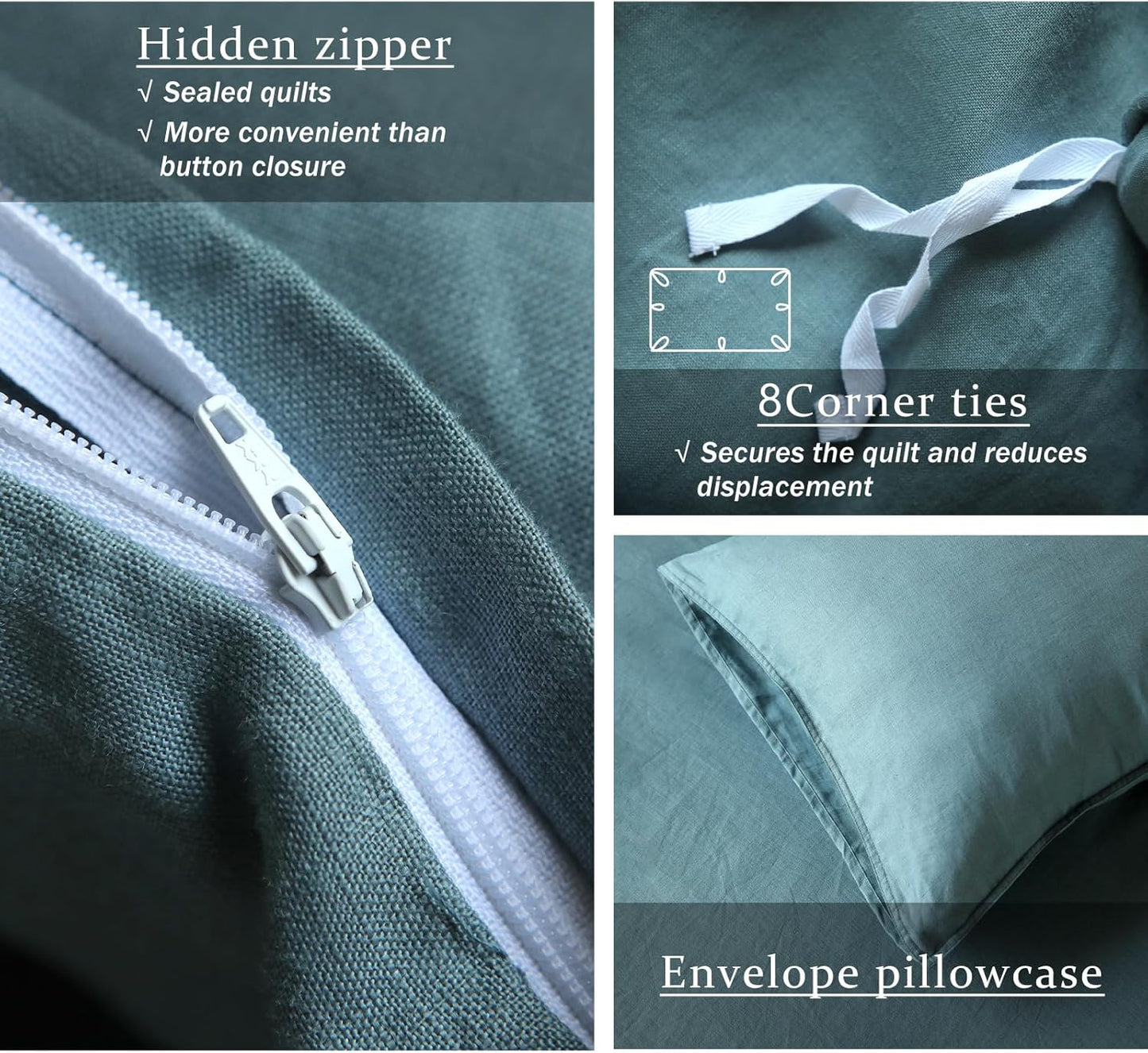 XZ XIFA Blue Linen Duvet Cover King, 100% Washed French Flax Linen Bedding with Zipper Closure, Cooling for Hot Sleepers, Textured Bed Sets - 1 Duvet Cover and 2 Pillowcases.